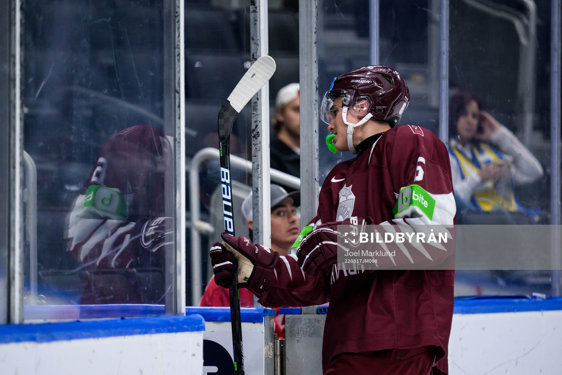 Martins Lavins of Latvia leaves the ice