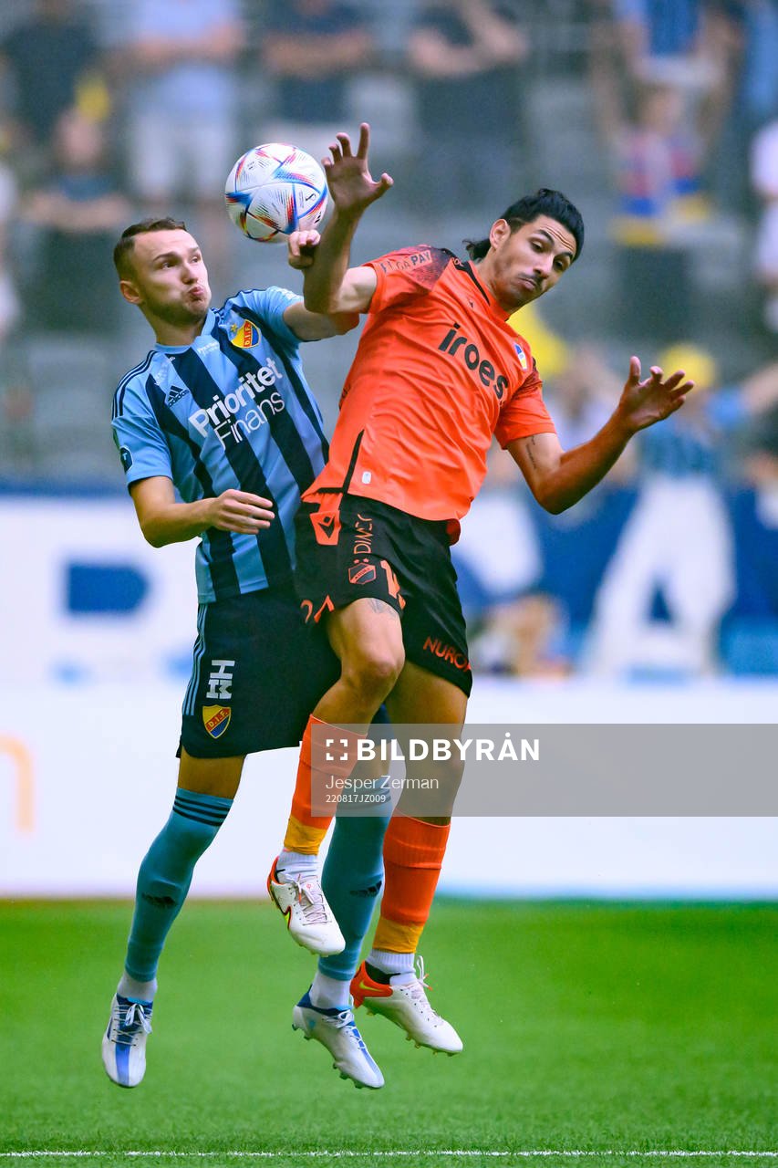 Piotr Johansson of Djurgården and Marios Ilia of Apoel