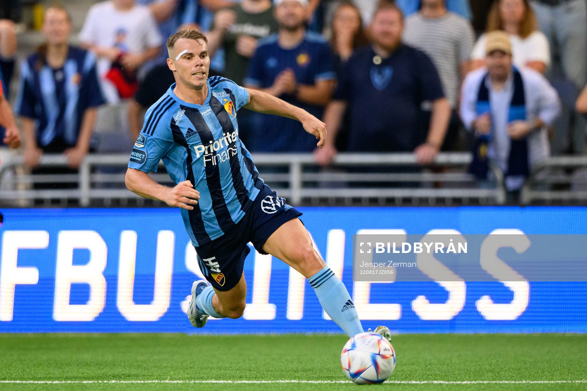 Elias Andersson of Djurgården during the UEFA Europa Conference League playoff match between Djurgården and Apoel on August 17, 2022 in Stockholm.