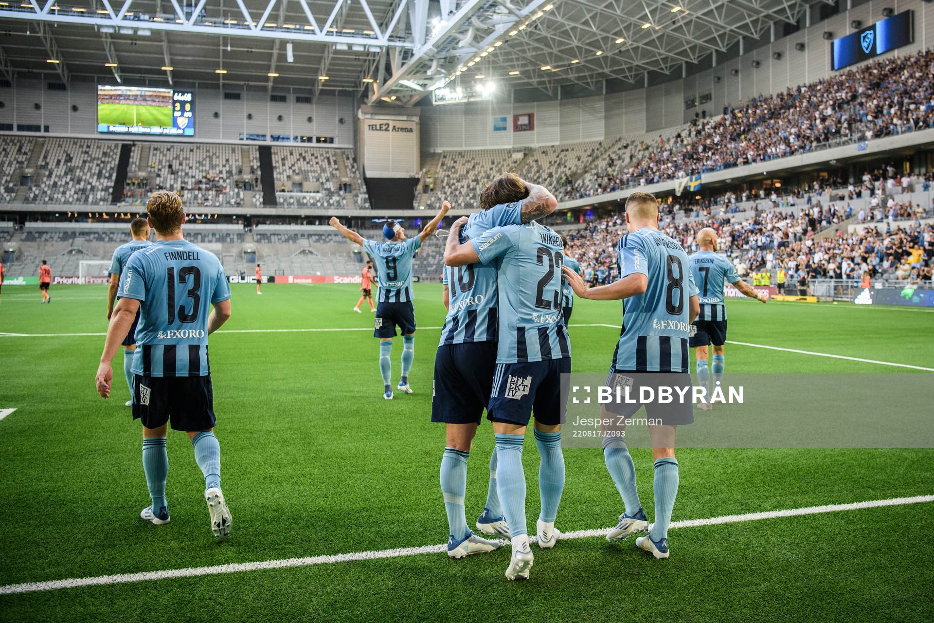 Gustav Wikheim of Djurgården celebrate with teammates