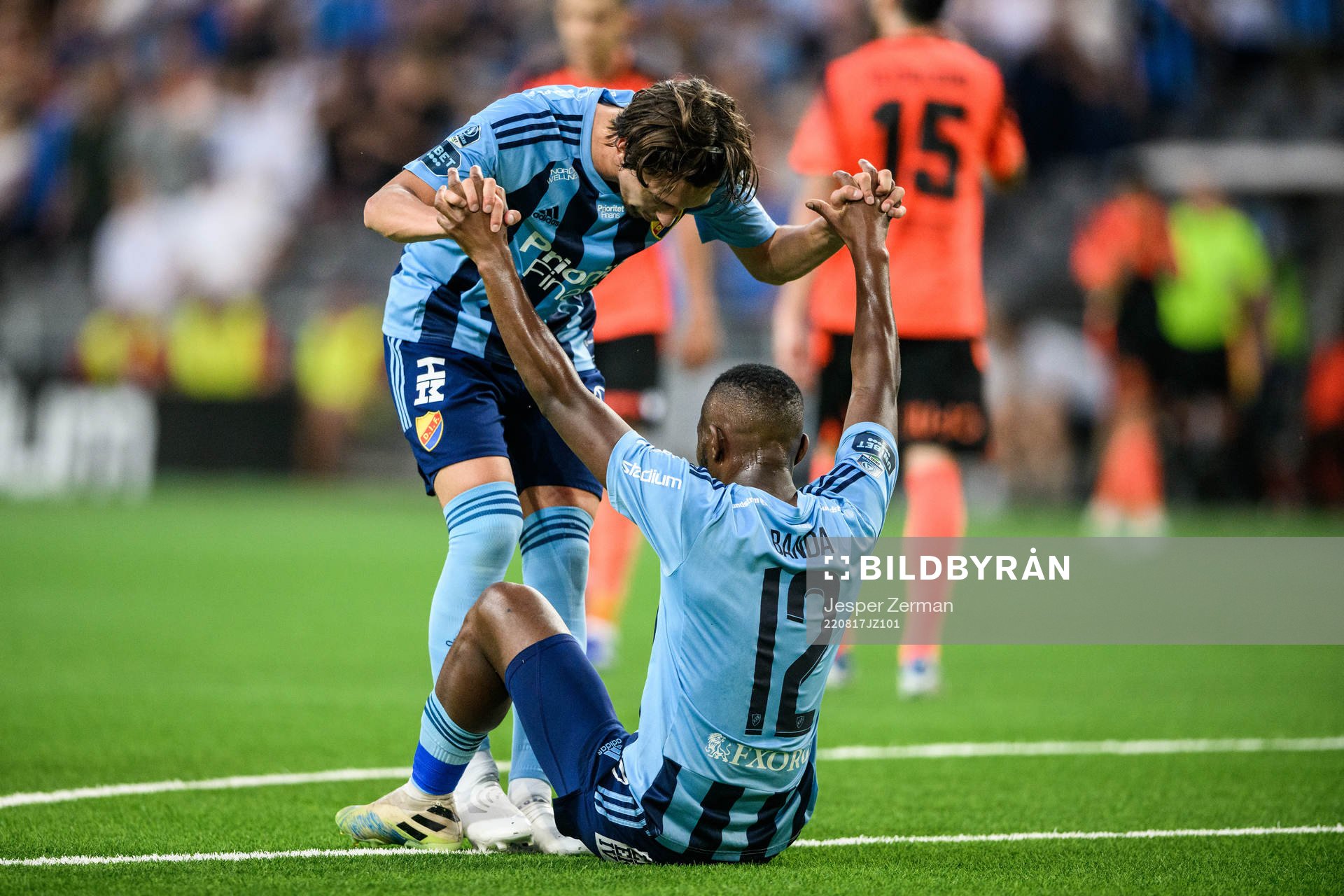 Gustav Wikheim and Emmanuel Banda of Djurgården