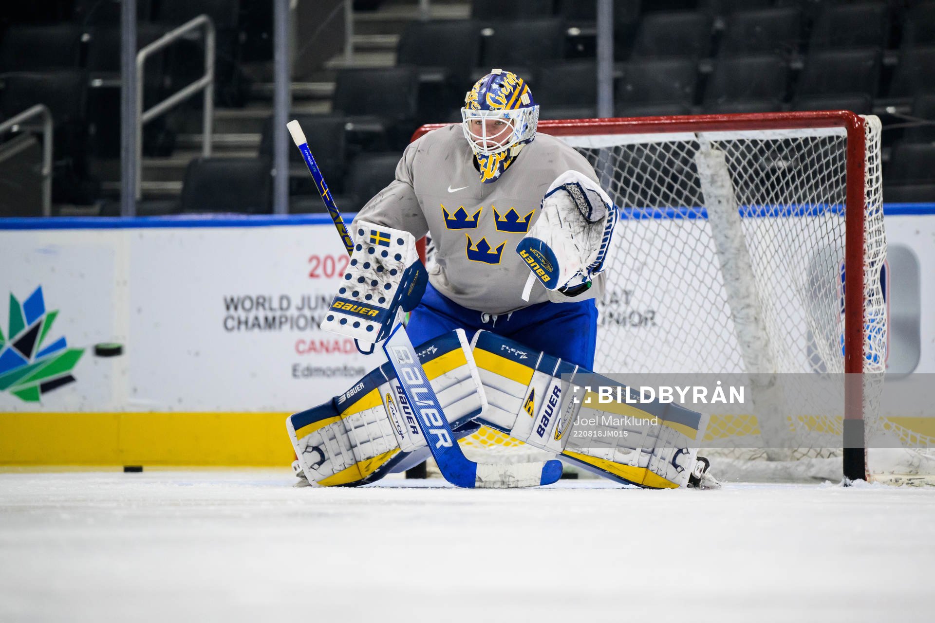 Goaltender Calle Clang of Sweden at a practice session