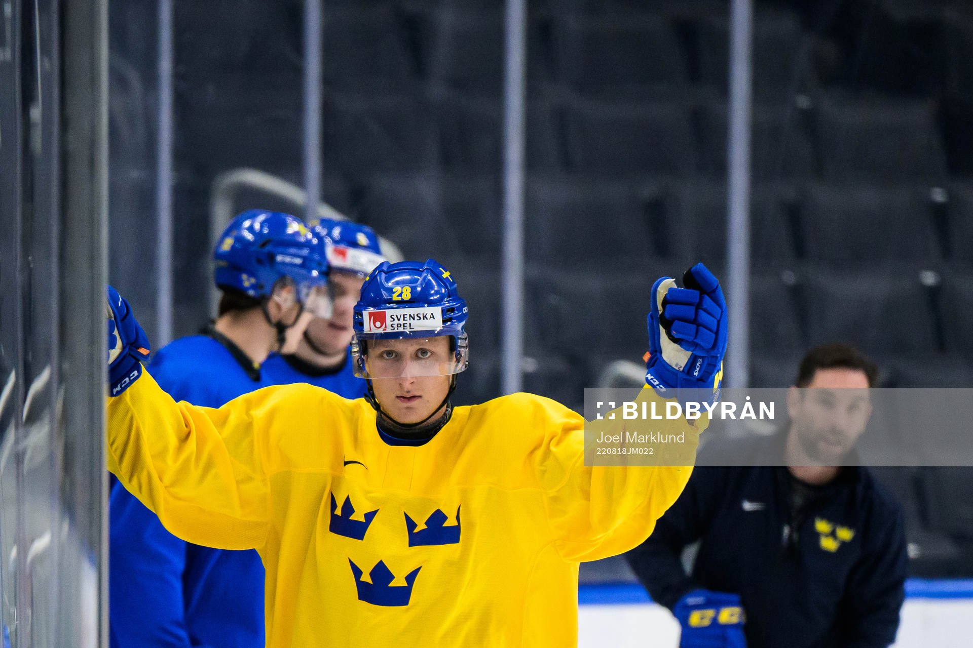 Oskar Magnusson of Sweden celebrates at a practice session