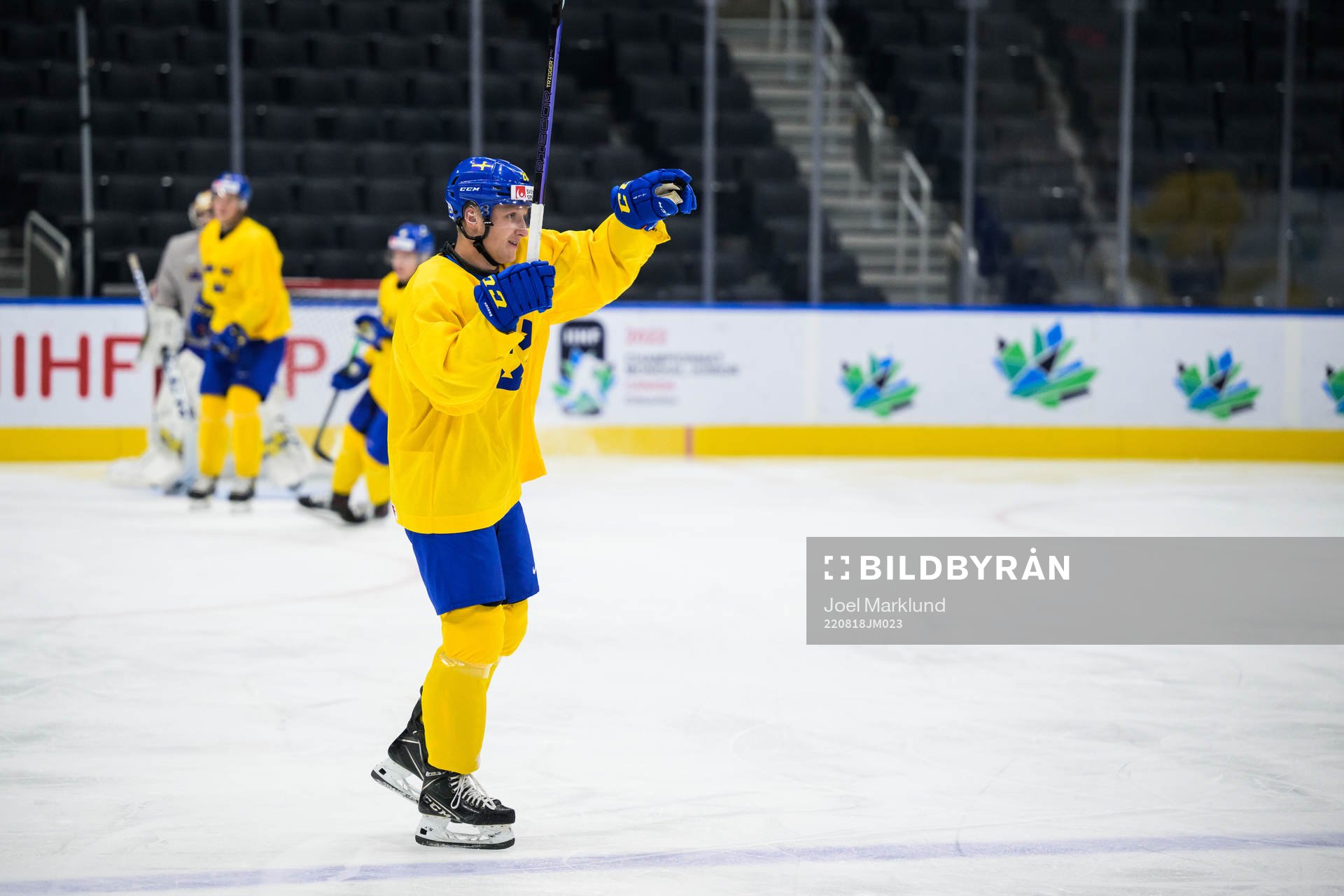 Oskar Magnusson of Sweden celebrates at a practice session