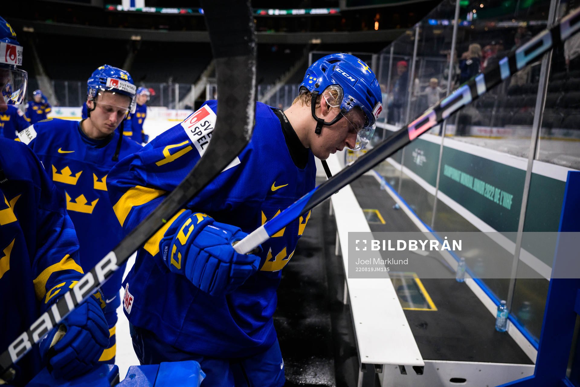 Emil Andrae of Sweden leaves the ice