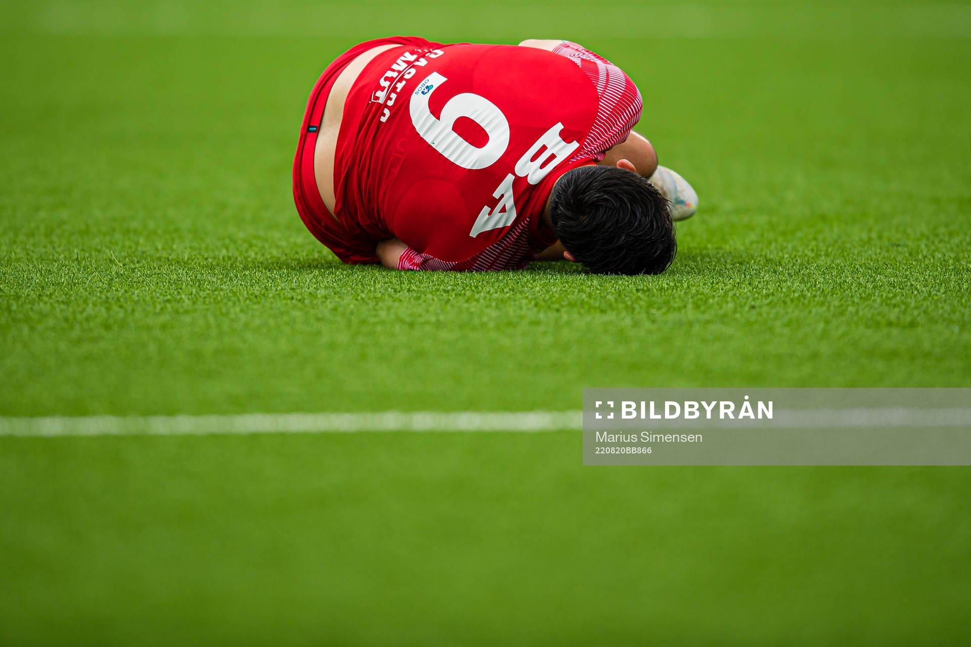 Niklas Fernando Nygaard Castro of Brann in pain