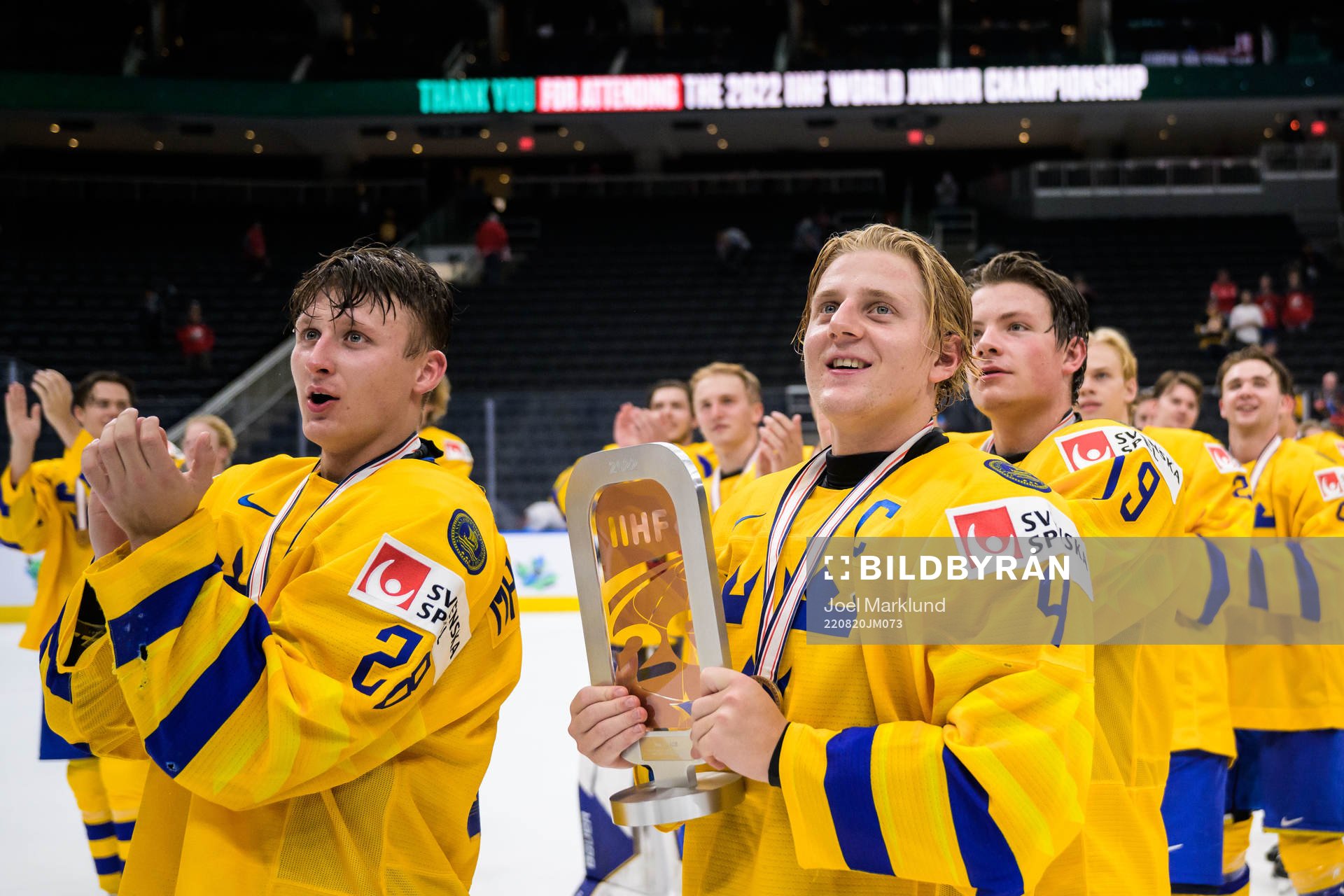 Oskar Magnusson and Emil Andrae of Sweden celebrate with