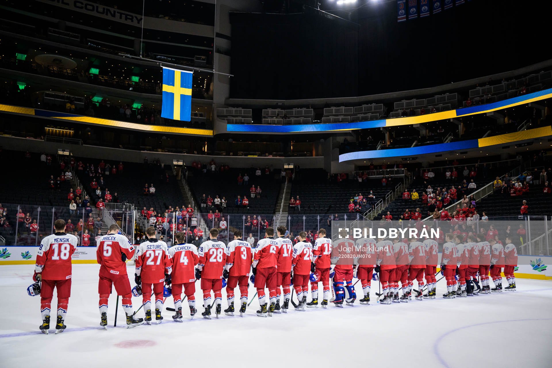 The players of Czech Republic in front of the Swedish flag
