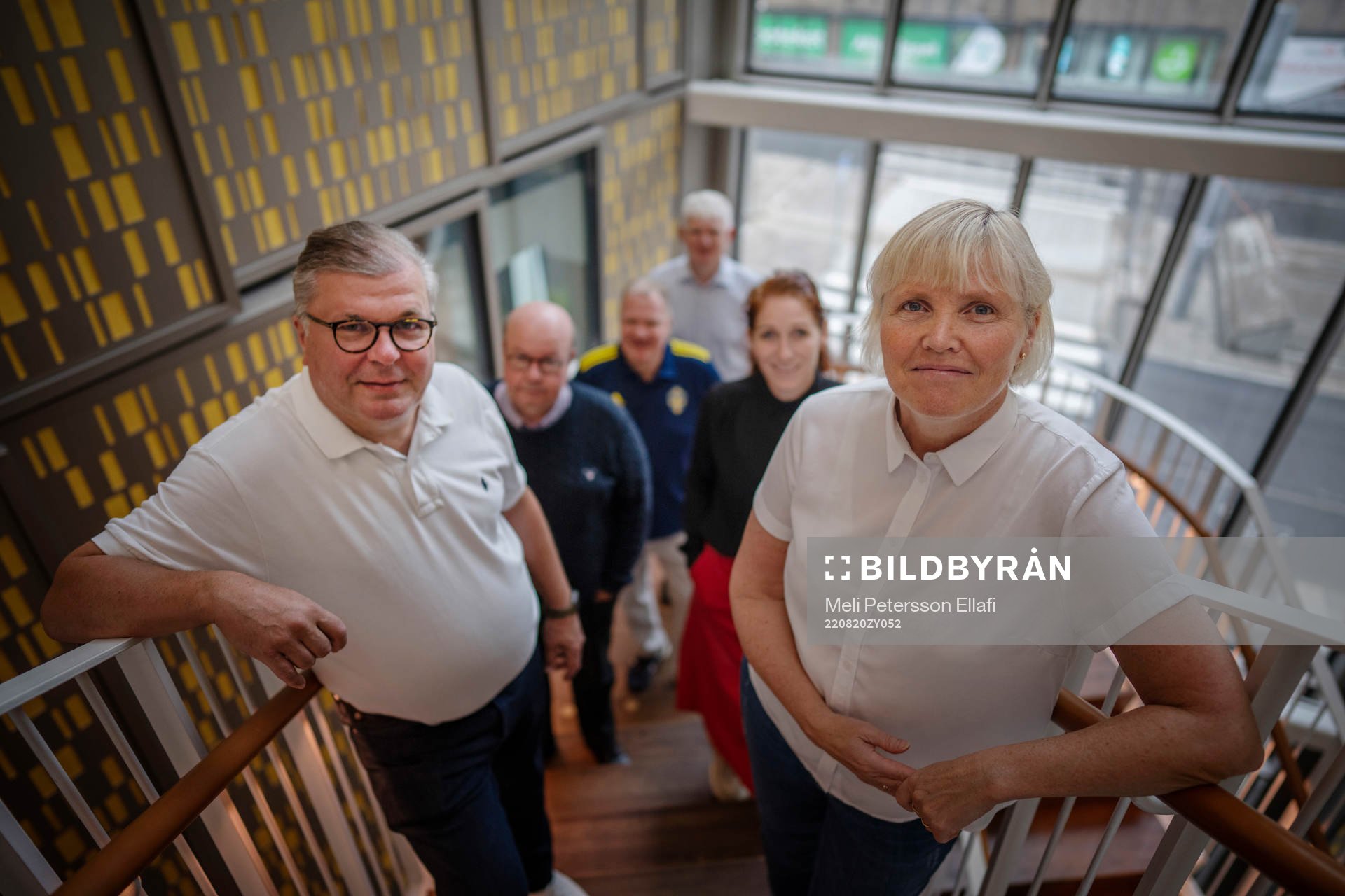 De nordiska ordförandena Róin Schrøter, Vice President, Färörarna, Karl-Erik Nilsson, President, Sverige, Ari Lahti, President, Finland, Lise Klaveness (fotballpresident), Norge, Vanda Sigurgeirsdóttir, president, Island, Jesper Møller, Danmark poserar för ett porträtt den 20 augusti 2022 på Scandic Continental i Stockholm.
