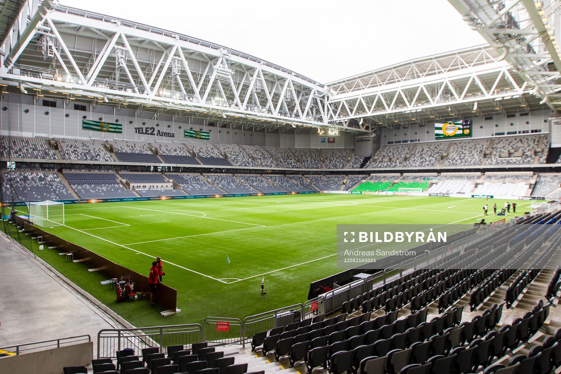 Vy över Tele2 Arena inför fotbollsmatchen i Damallsvenskan mellan Hammarby och Djurgården den 21 augusti 2022 i Stockholm. 