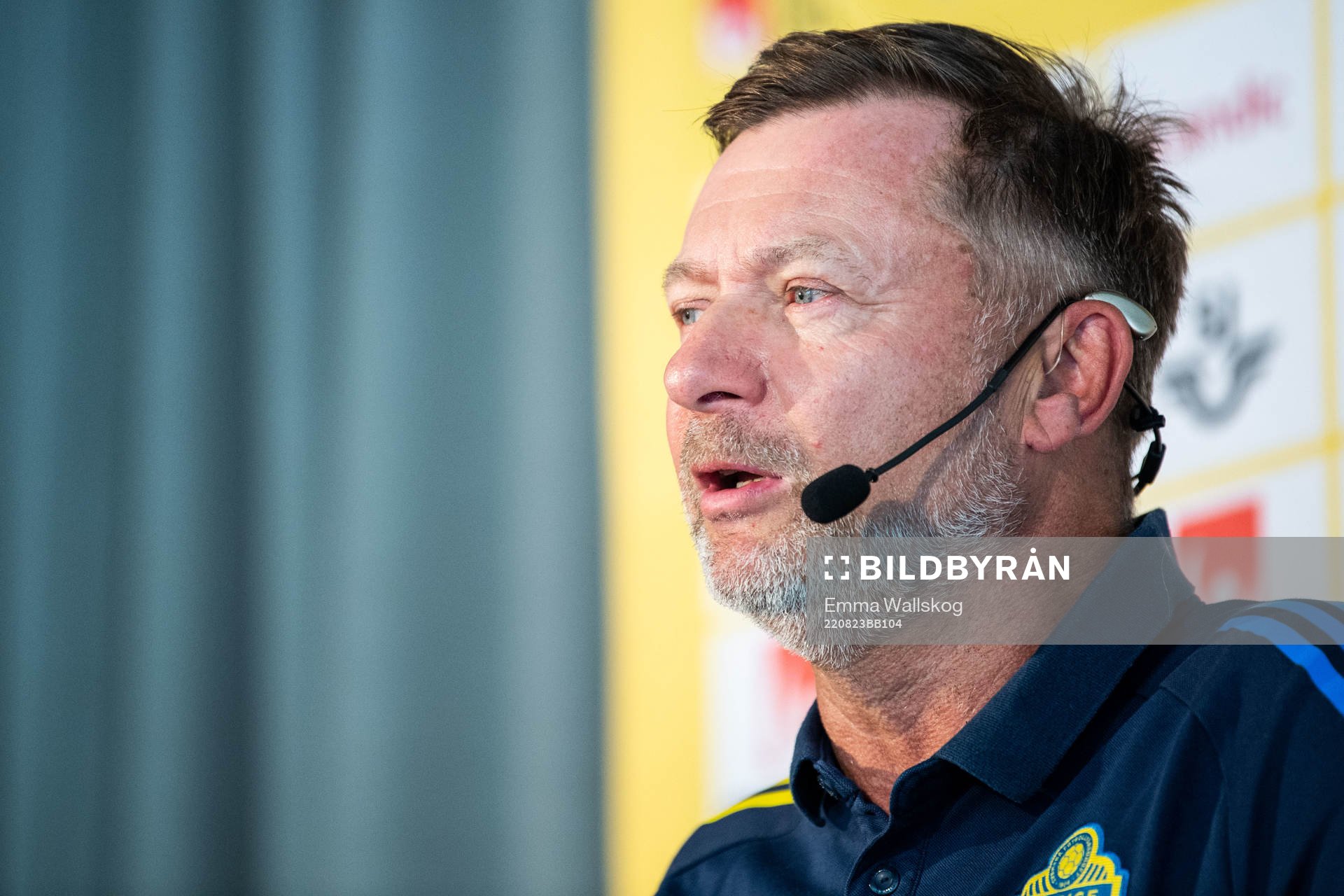 Peter Gerhardsson, head coach of the Swedish women's national football team during a press conference on August 23, 2022 in Stockholm.