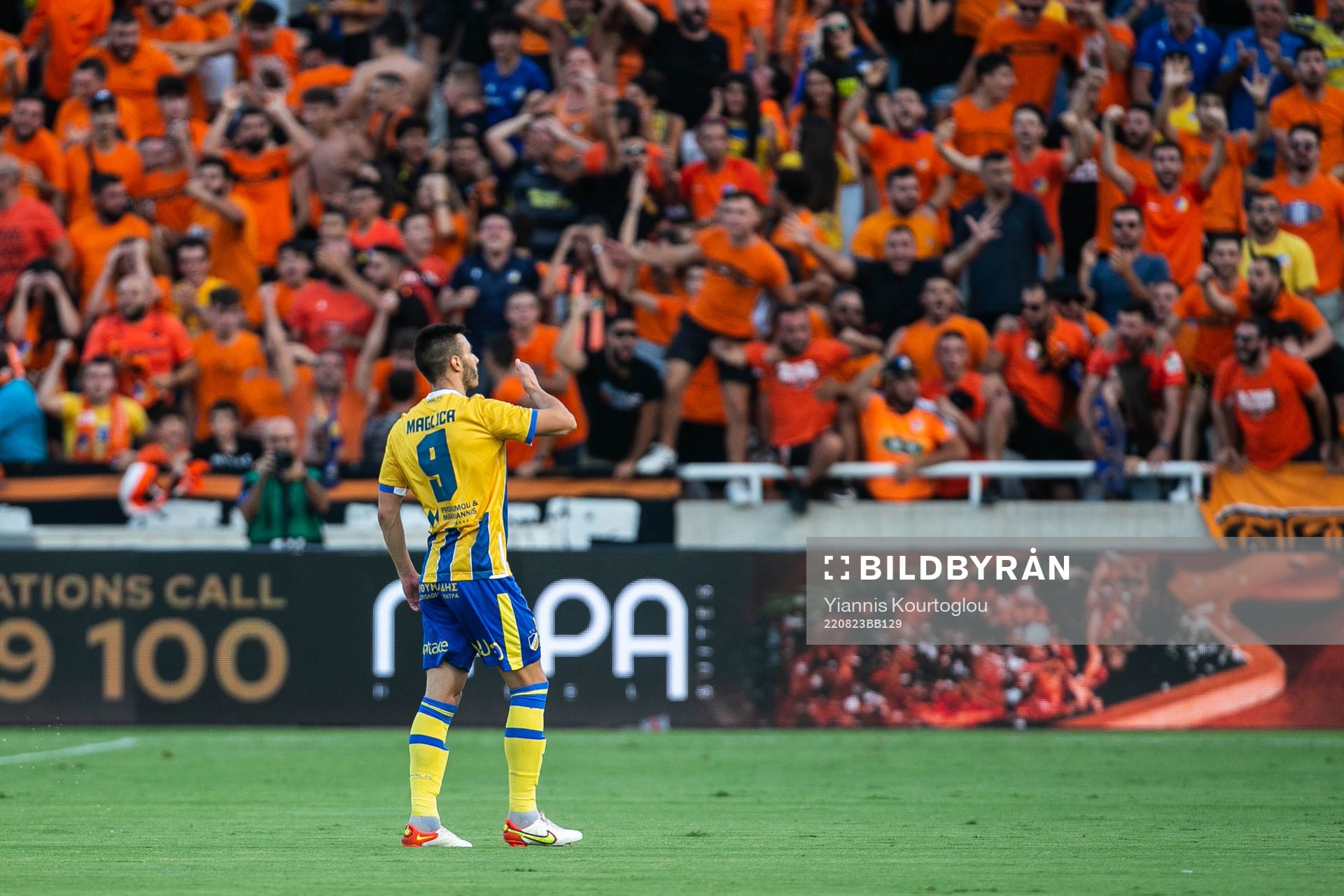 Anton Maglica of Apoel celebrates after 1-0 during the UEFA Conference League playoff match between Apoel and Djurgården on August 23, 2022 in Strovolos.