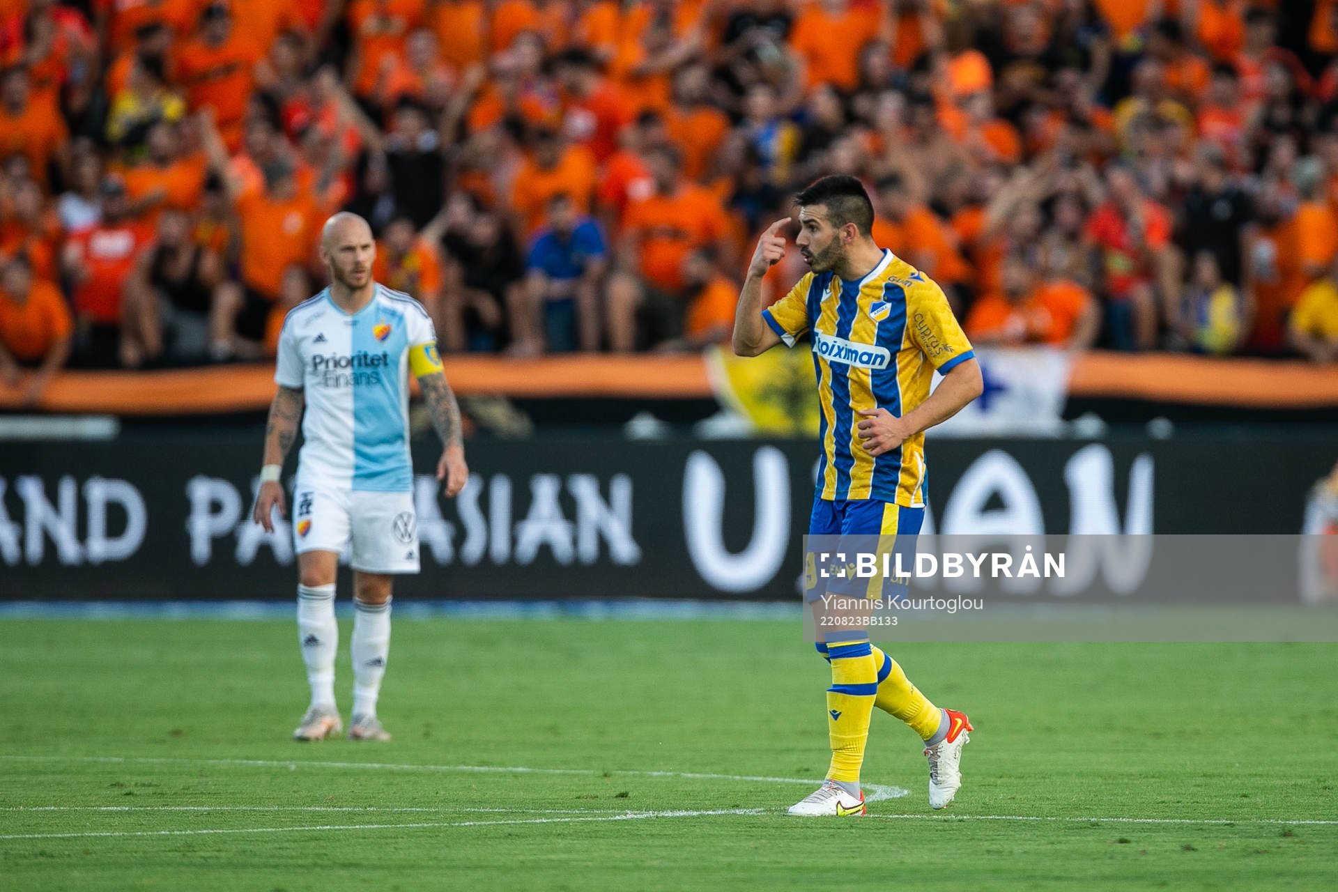 Anton Maglica of Apoel during the UEFA Conference League playoff match between Apoel and Djurgården on August 23, 2022 in Strovolos.
