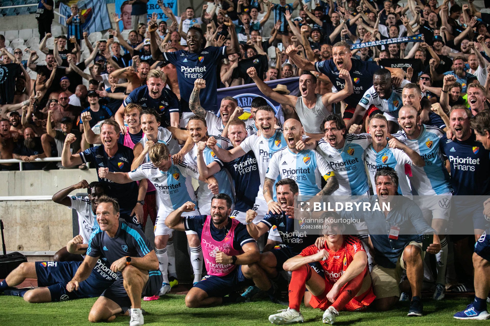 Players of Djurgården celebrate with fans
