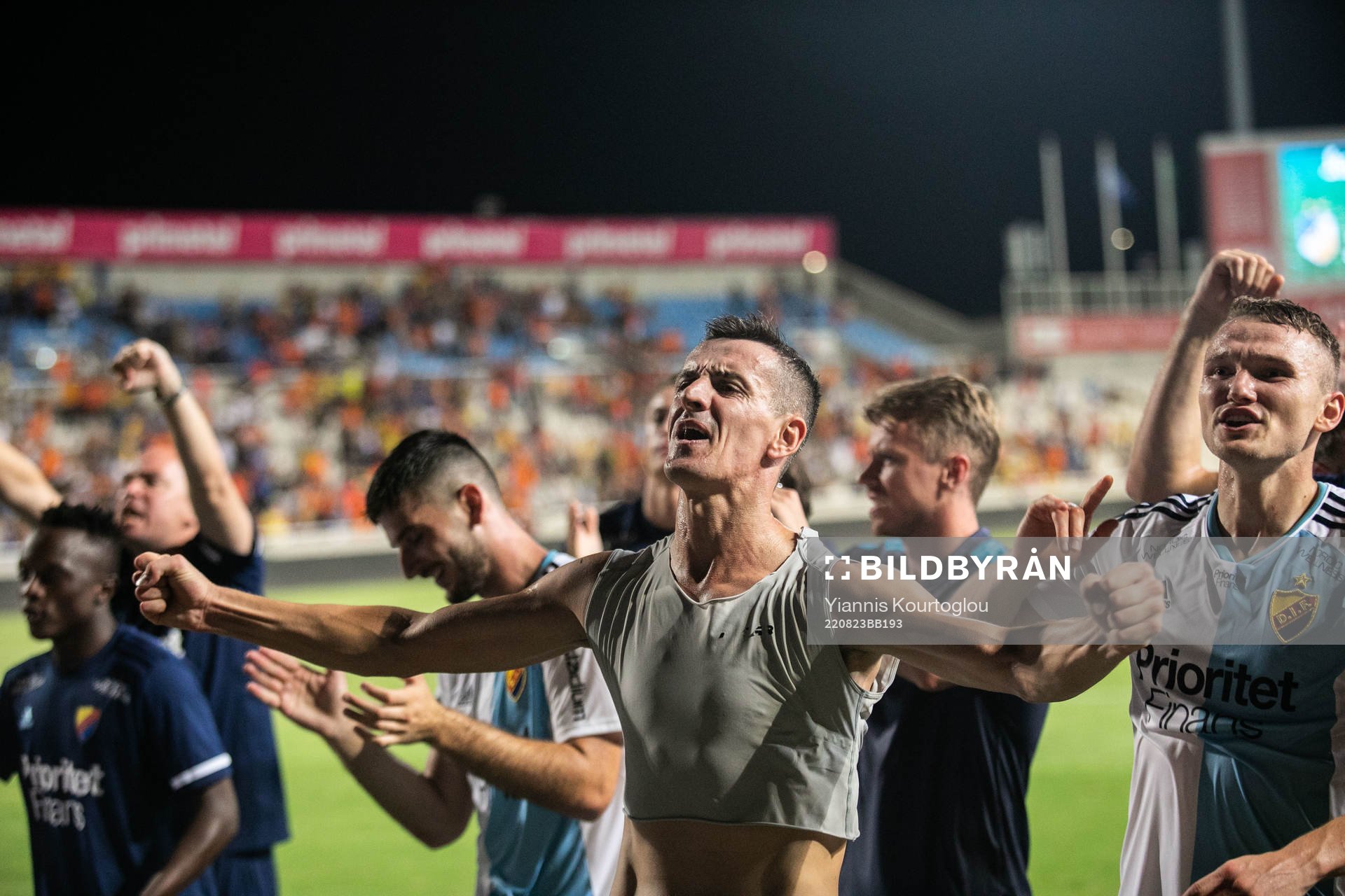 Haris Radetinac of Djurgården celebrate after the UEFA Conference League playoff match between Apoel and Djurgården on August 23, 2022 in Strovolos.