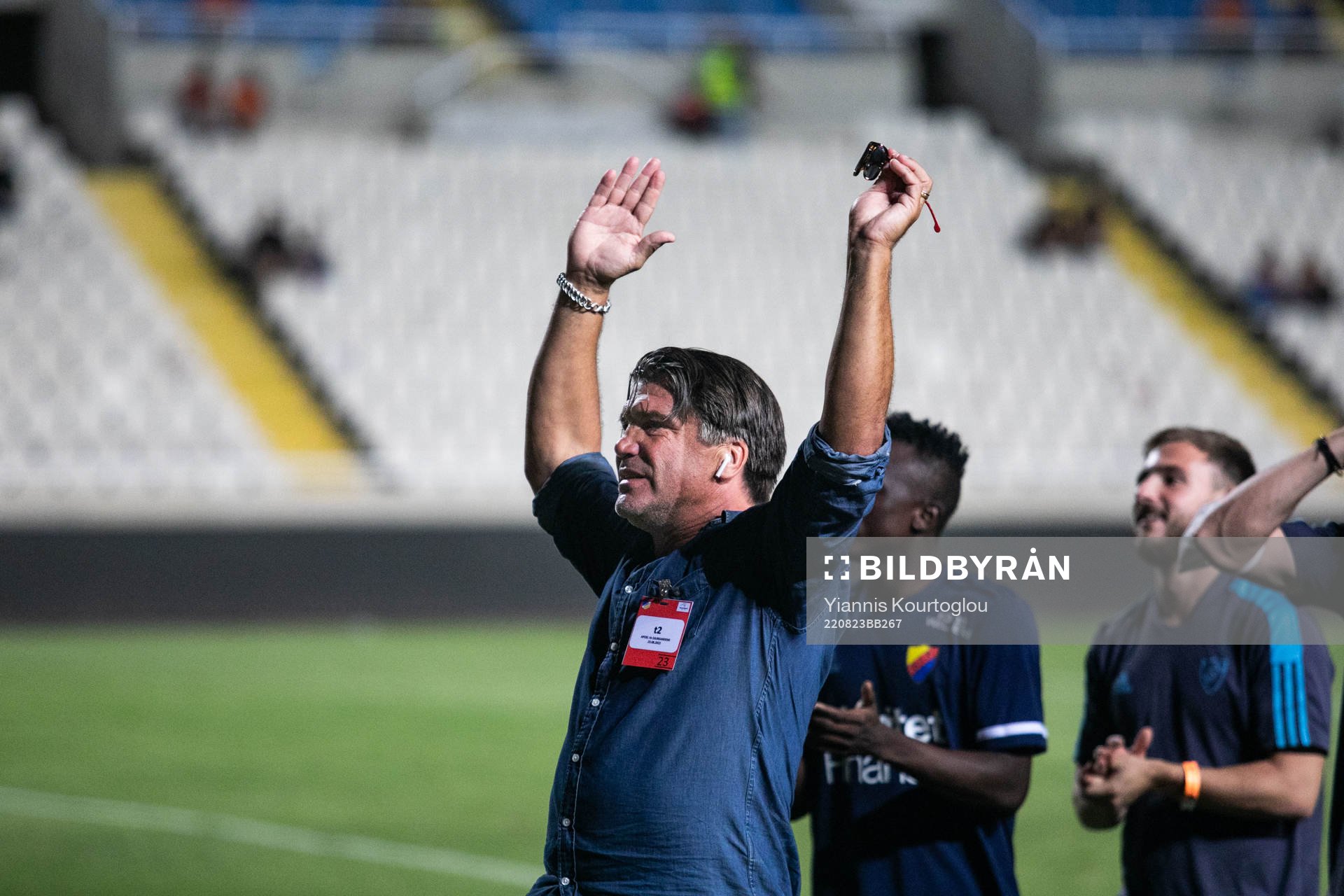 osse Andersson, sports director of Djurgården celebrates after the UEFA Conference League playoff match between Apoel and Djurgården on August 23, 2022 in Strovolos.