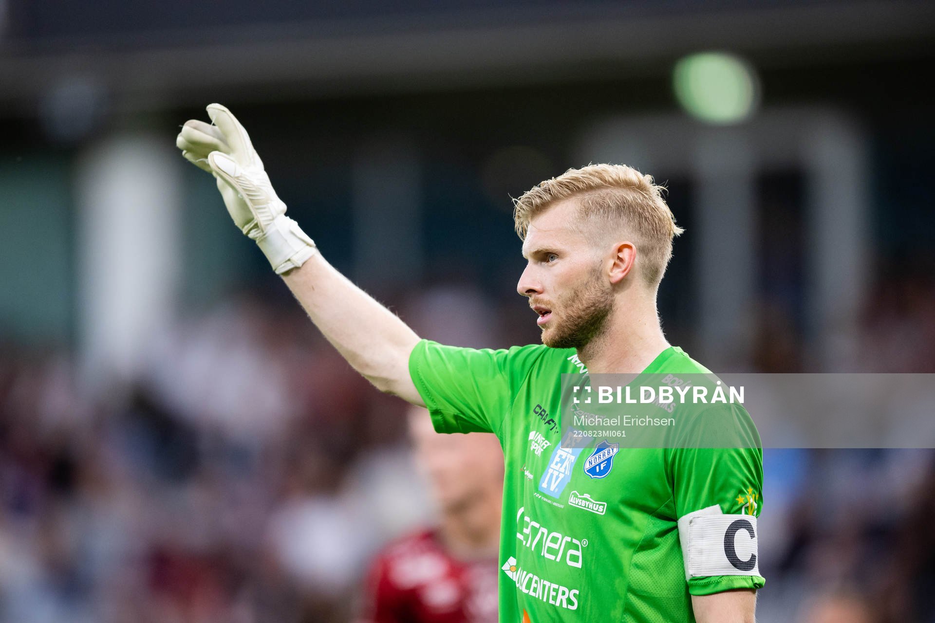 Norrbys målvakt Anton Cajtoft under fotbollsmatchen i Superettan mellan Örgryte och Norrby den 23 augusti 2022 i Göteborg. 