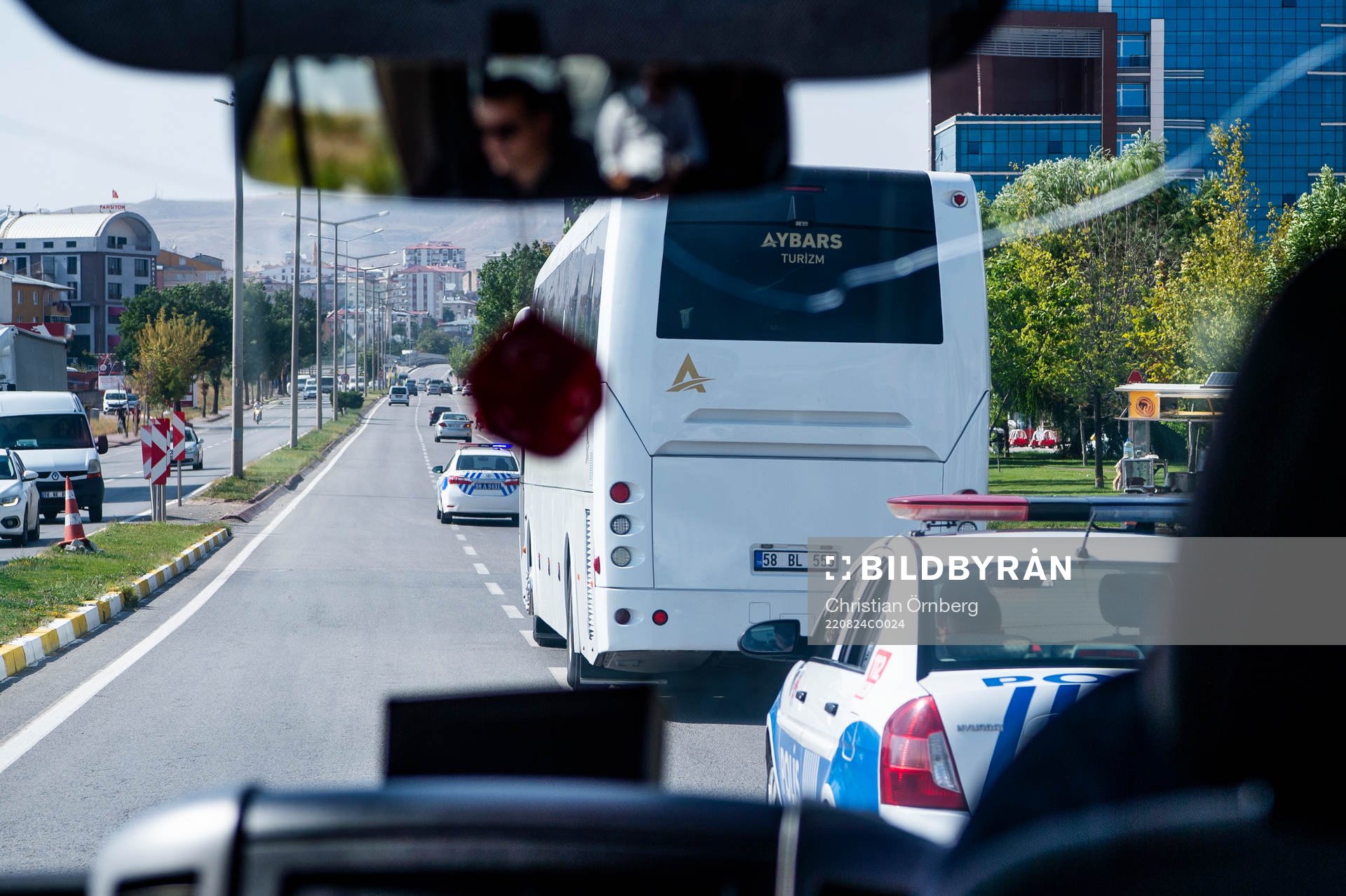 Police escort in Sivas during the team travel from Malmö to Sivas ahead of Europa League Play-off match on August 24, 2022 in Malmö.