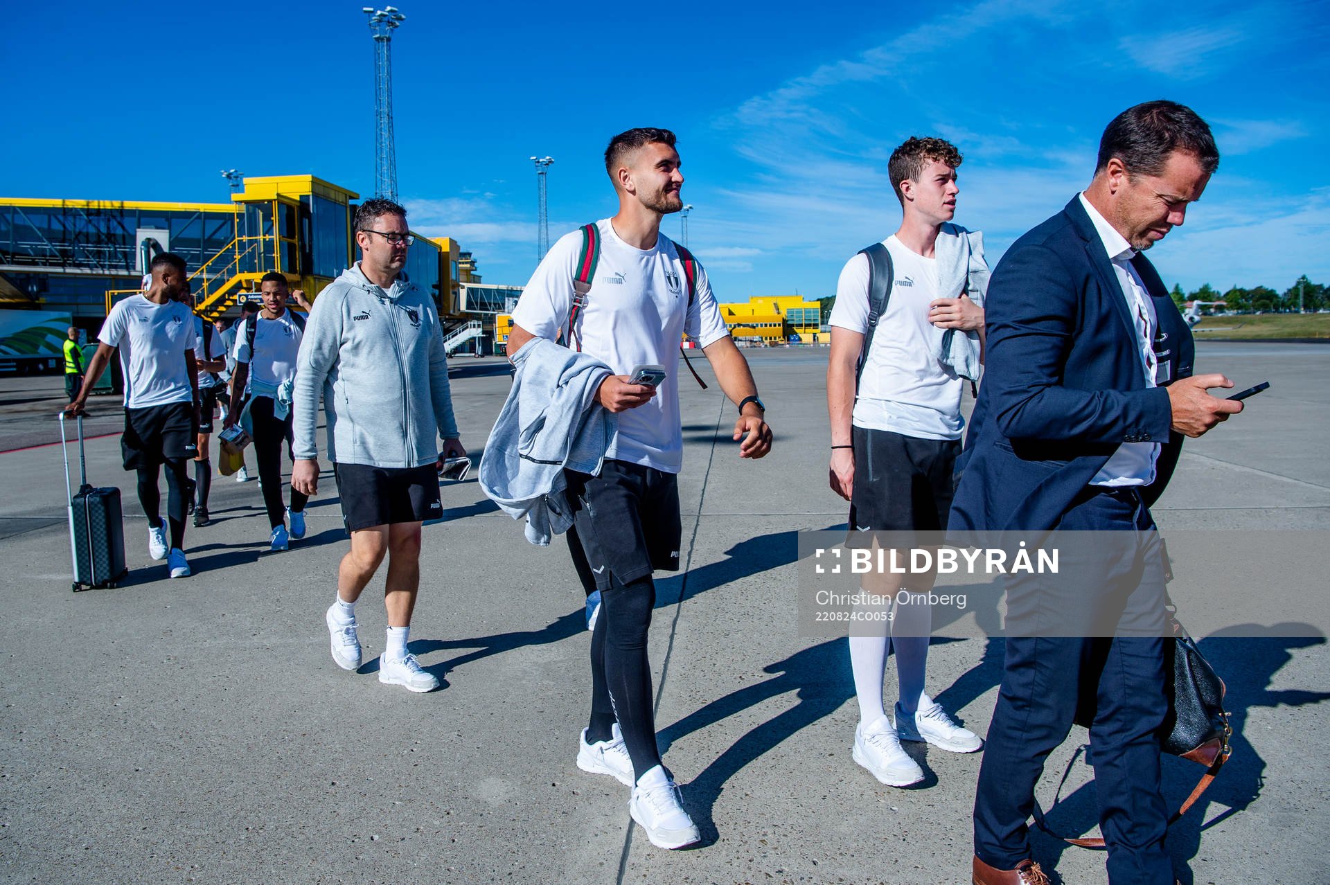 Matej Chalus and goalkeeper Viktor Andersson of Malmö FF