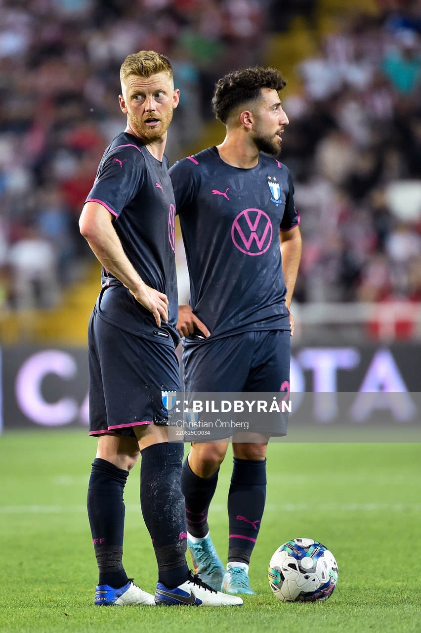 Anders Christiansen and Moustafa Zeidan of Malmö FF look