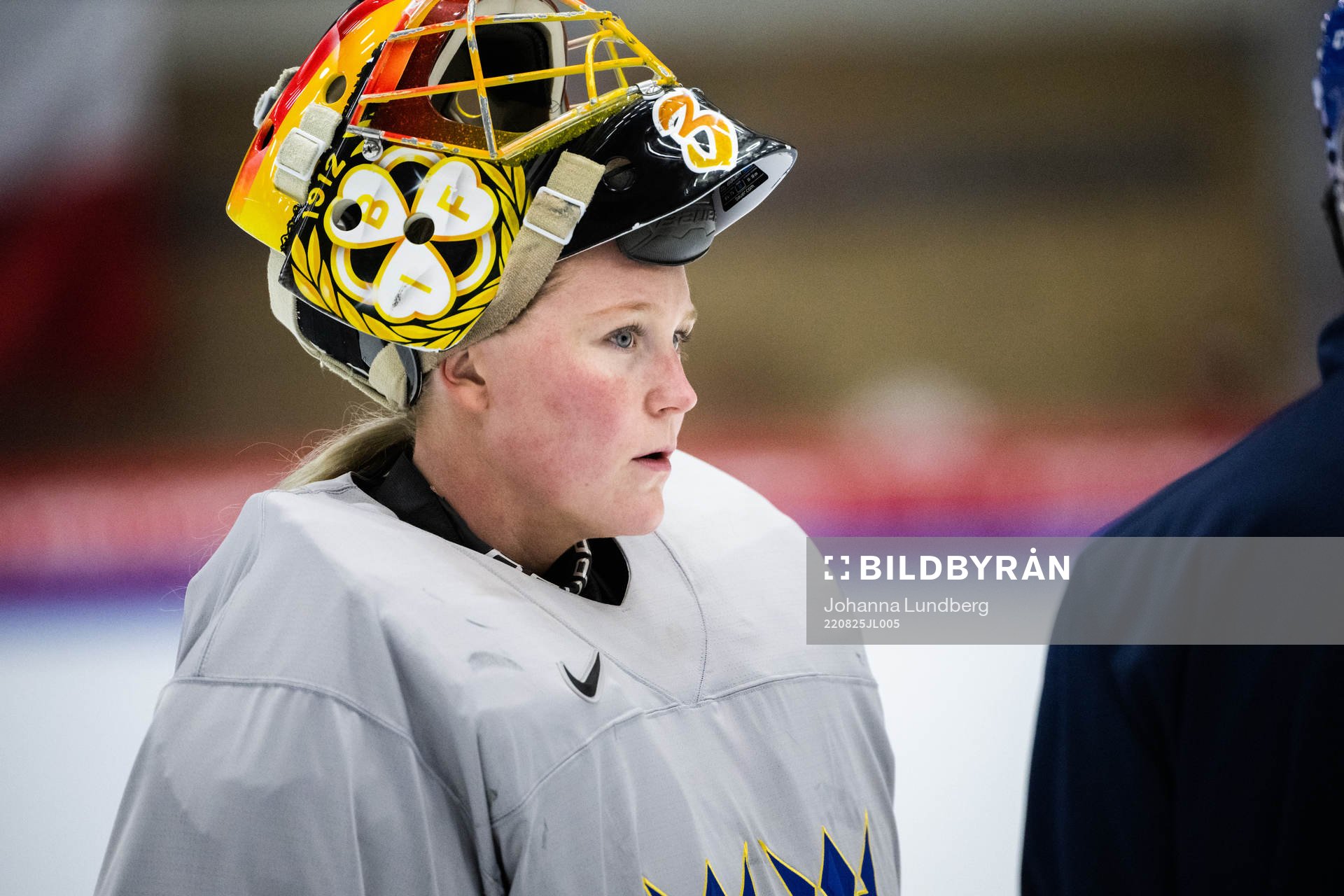 goaltender Ellen Jonsson of Sweden at a practice session