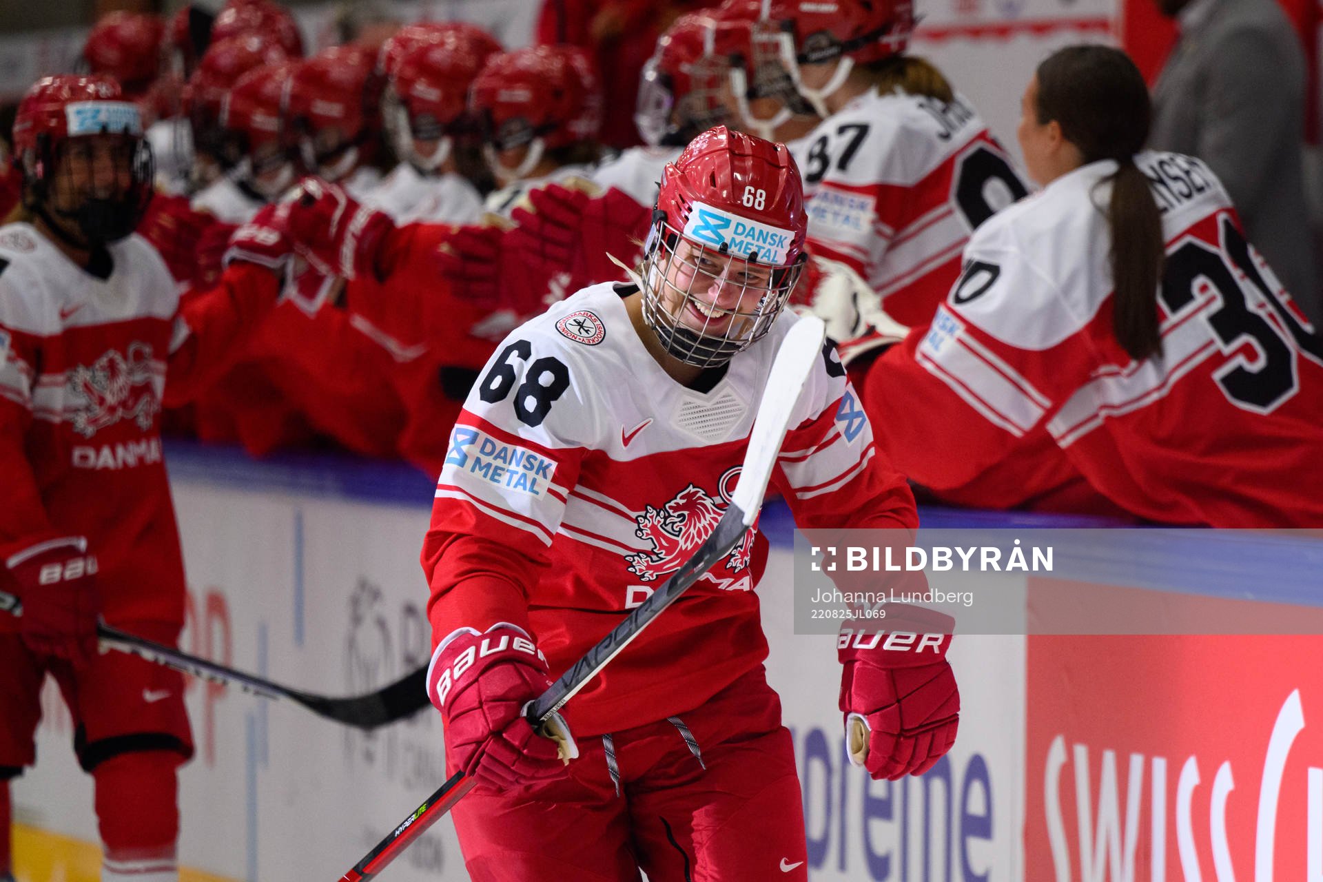 Emma Russell of Denmark celebrates
