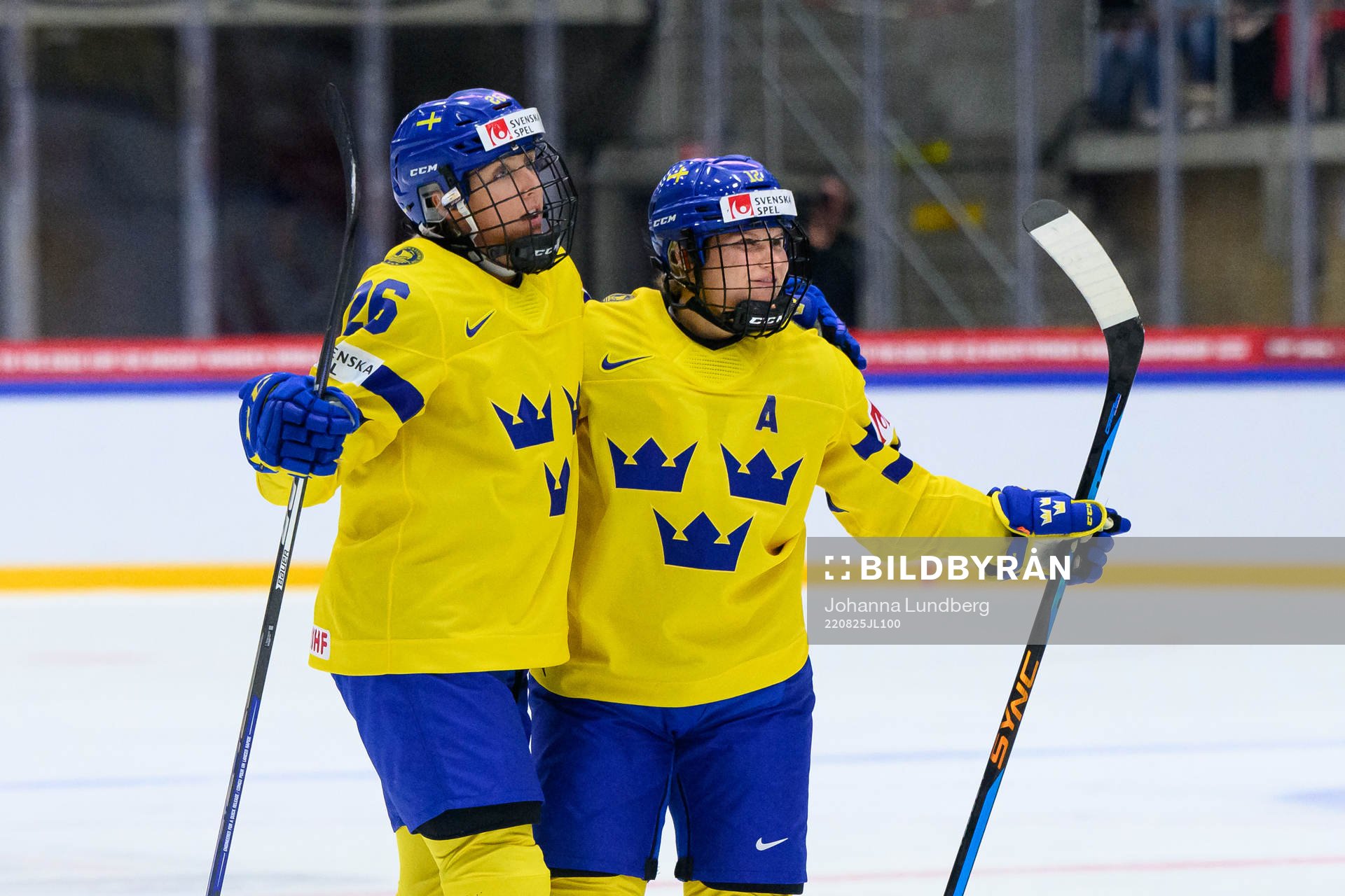 Hanna Olsson and Maja Nylén-Persson of Sweden celebrates