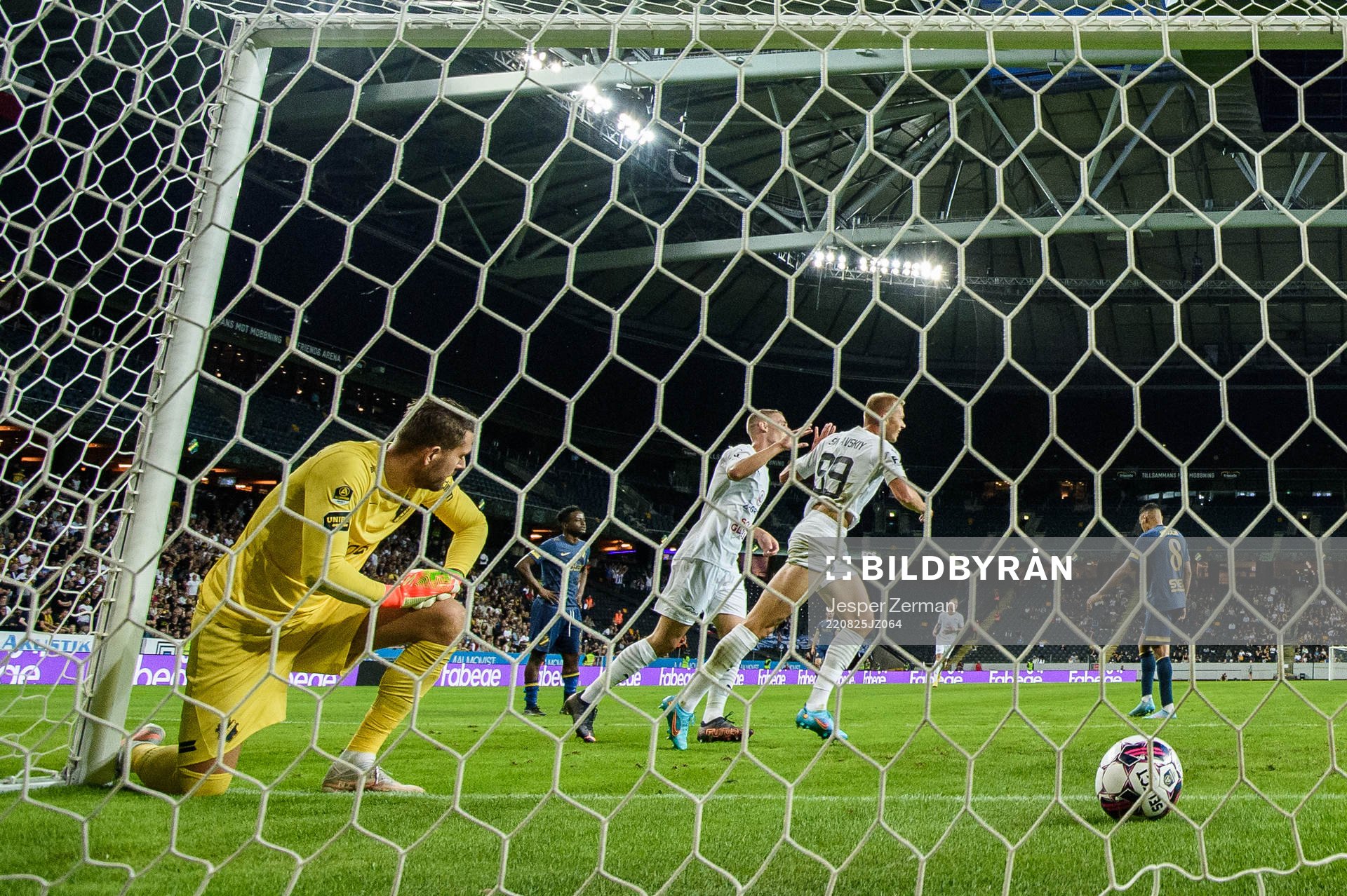 goalkeeper Kristoffer Nordfeldt of AIK looks dejected as