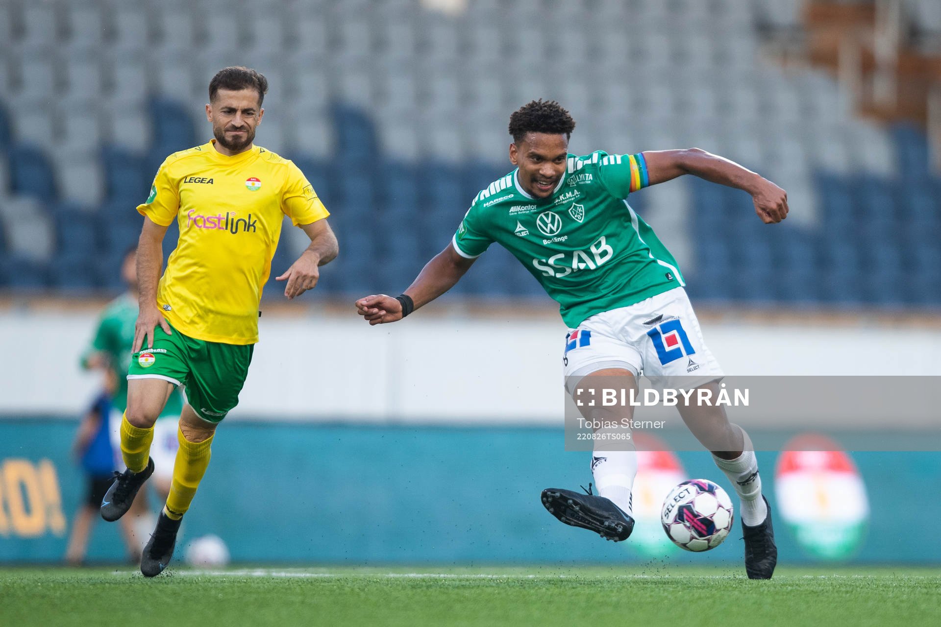 Brages Seth Hellberg under fotbollsmatchen i Superettan mellan Dalkurd och Brage den 26 augusti 2022 i Uppsala. 