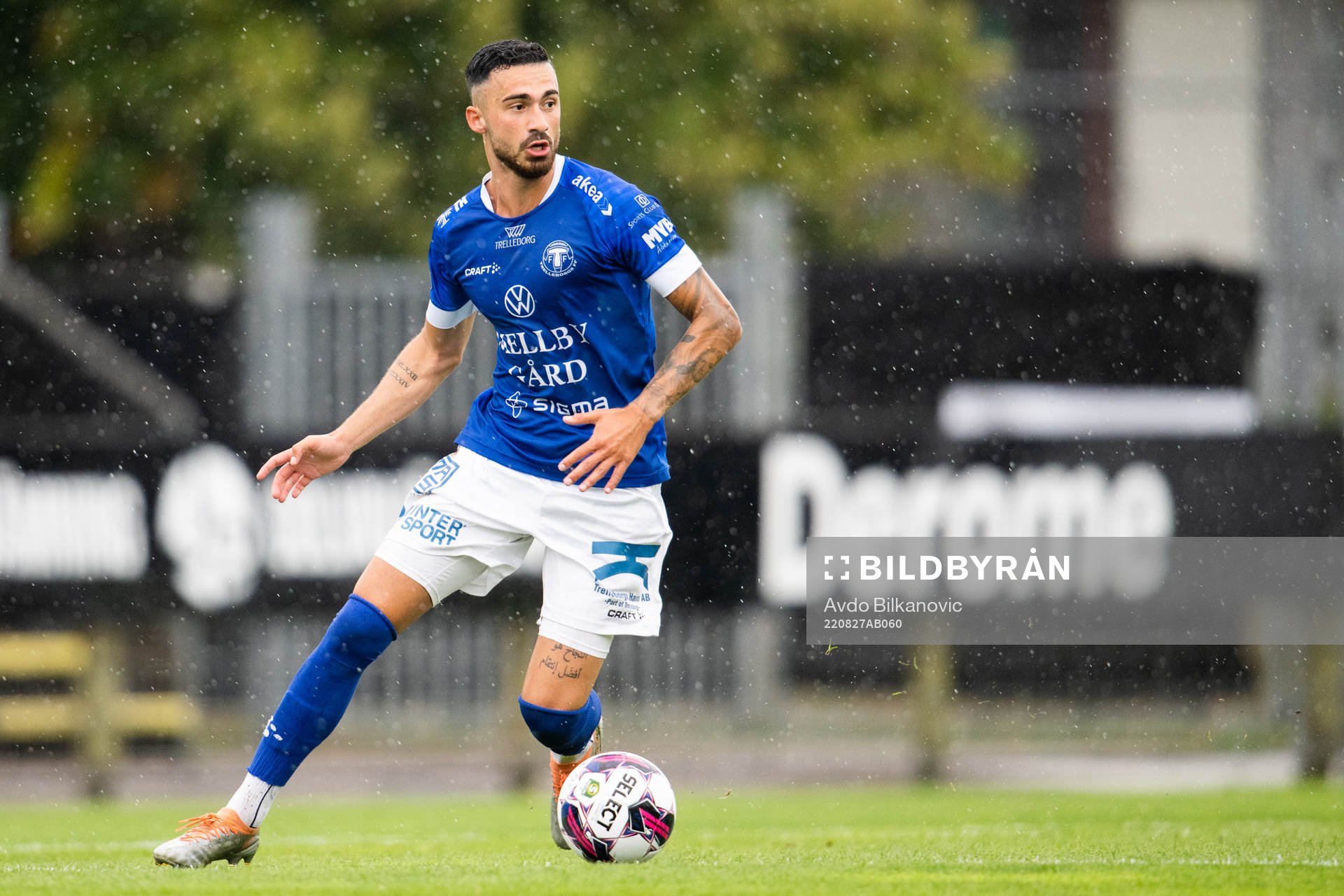Trelleborgs Simon Amin under fotbollsmatchen i Superettan mellan Landskrona och Trelleborg den 27 augusti 2022 i Landskrona. 