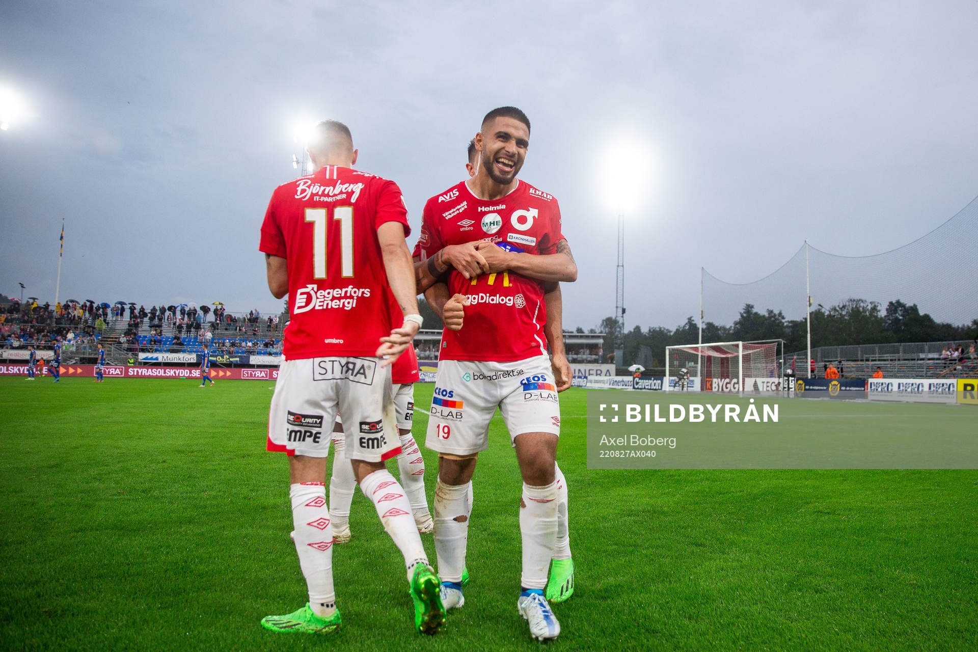 Degerfors Omar Faraj jublar efter 3-1 under fotbollsmatchen i Allsvenskan mellan Degerfors och GIF Sundsvall den 27 augusti 2022 i Degerfors.