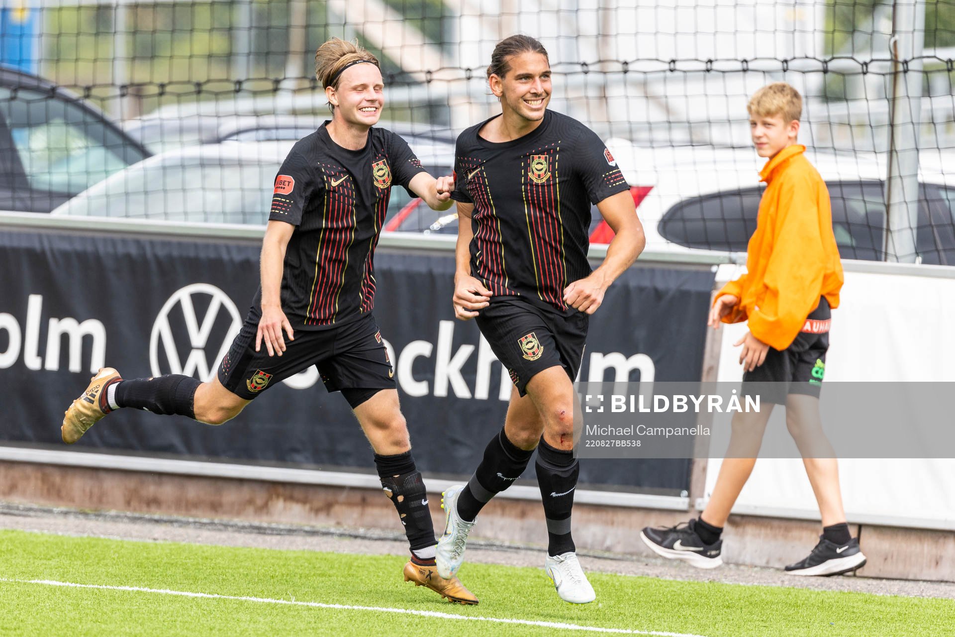 Brommapojkarnas Nikola Vasic jublar efter 2-0 målet under fotbollsmatchen i Superettan mellan Brommapojkarna och Halmstad den 27 augusti 2022 i Stockholm.