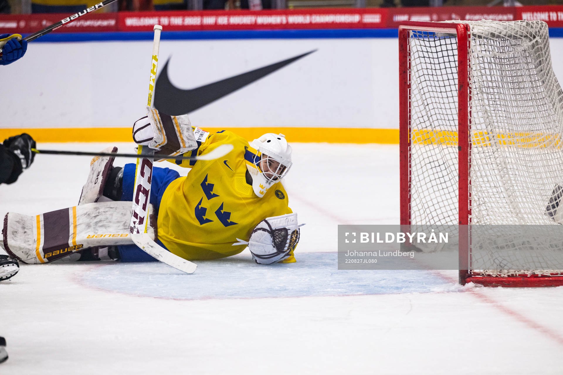 Goaltender Emma Söderberg of Sweden looks dejected