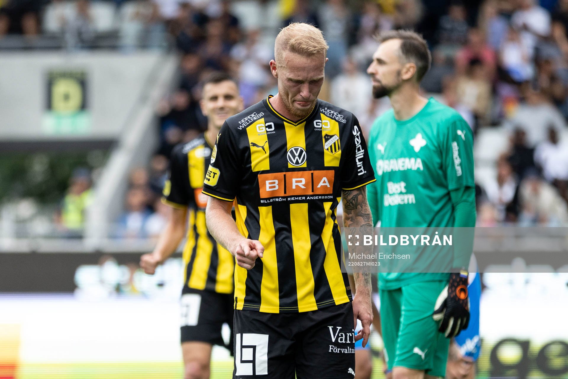 Häckens Mikkel Rygaard Jensen under fotbollsmatchen i Allsvenskan mellan Häcken och Värnamo den 27 augusti 2022 i Göteborg. 