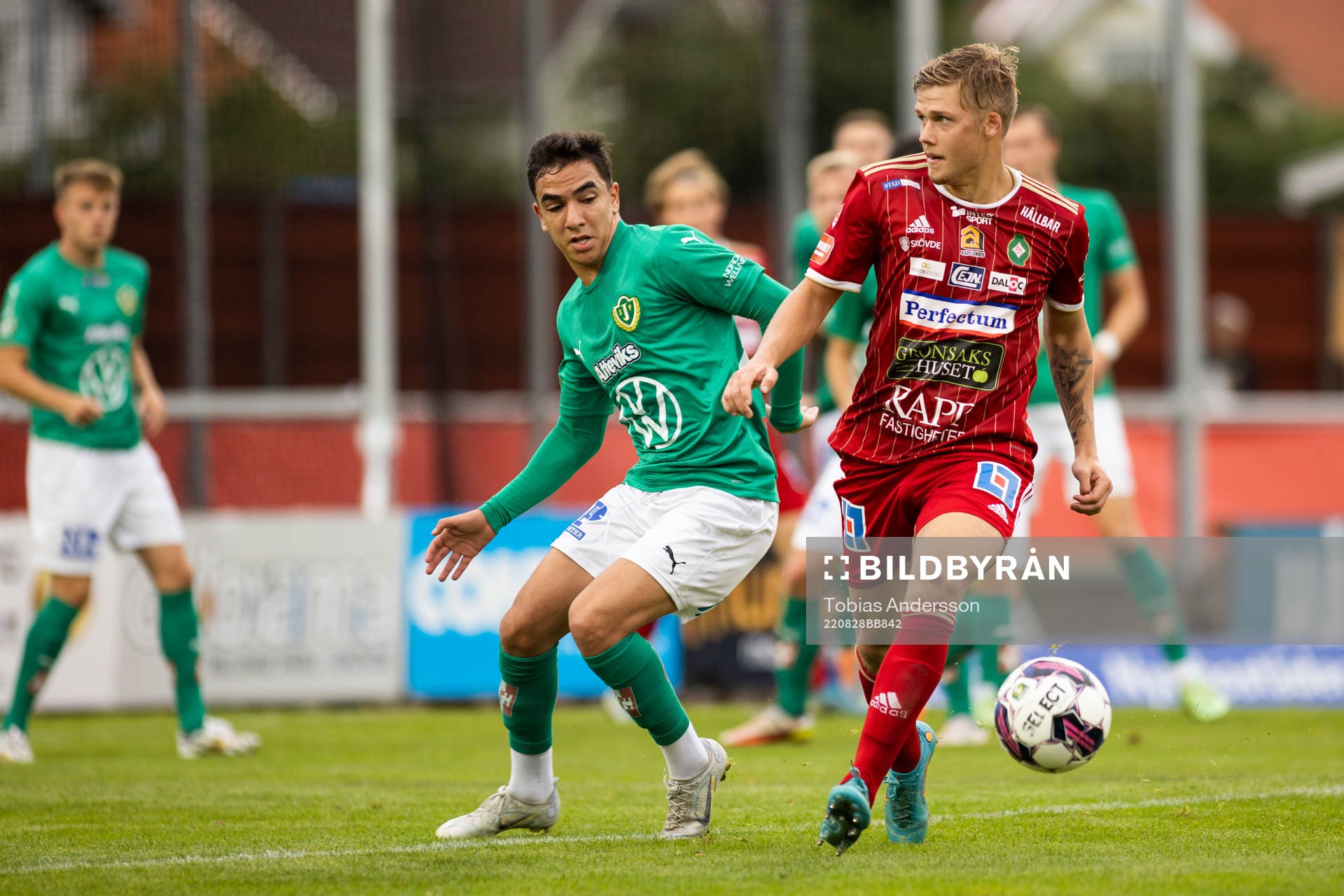 Kevin Holmen under fotbollsmatchen i Superettan mellan Skövde AIK och Jönköpings Södra den 28 augusti 2022 i Skövde. 