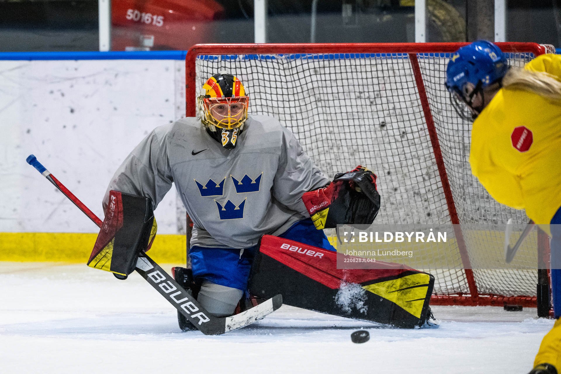 goaltender Ellen Jonsson of Sweden at a practice session