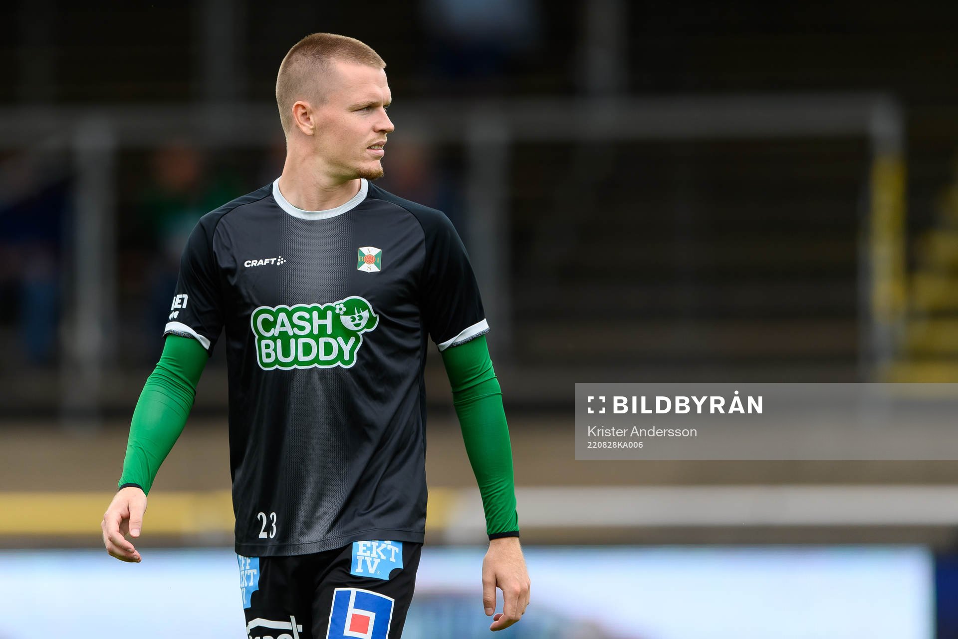 Varbergs Anton Liljenbäck före fotbollsmatchen i Allsvenskan mellan Varberg och IFK Norrköping den 28 augusti 2022 i Varberg. 
