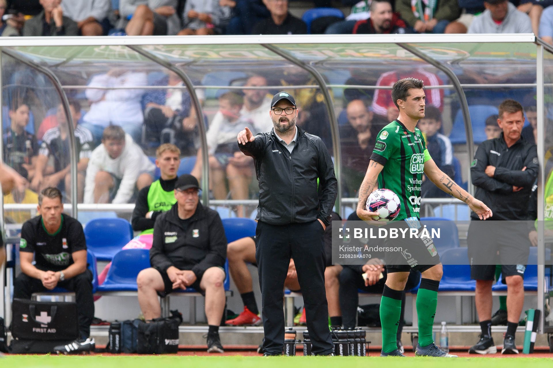 Varbergs tränare Joakim Persson under fotbollsmatchen i Allsvenskan mellan Varberg och IFK Norrköping den 28 augusti 2022 i Varberg.
