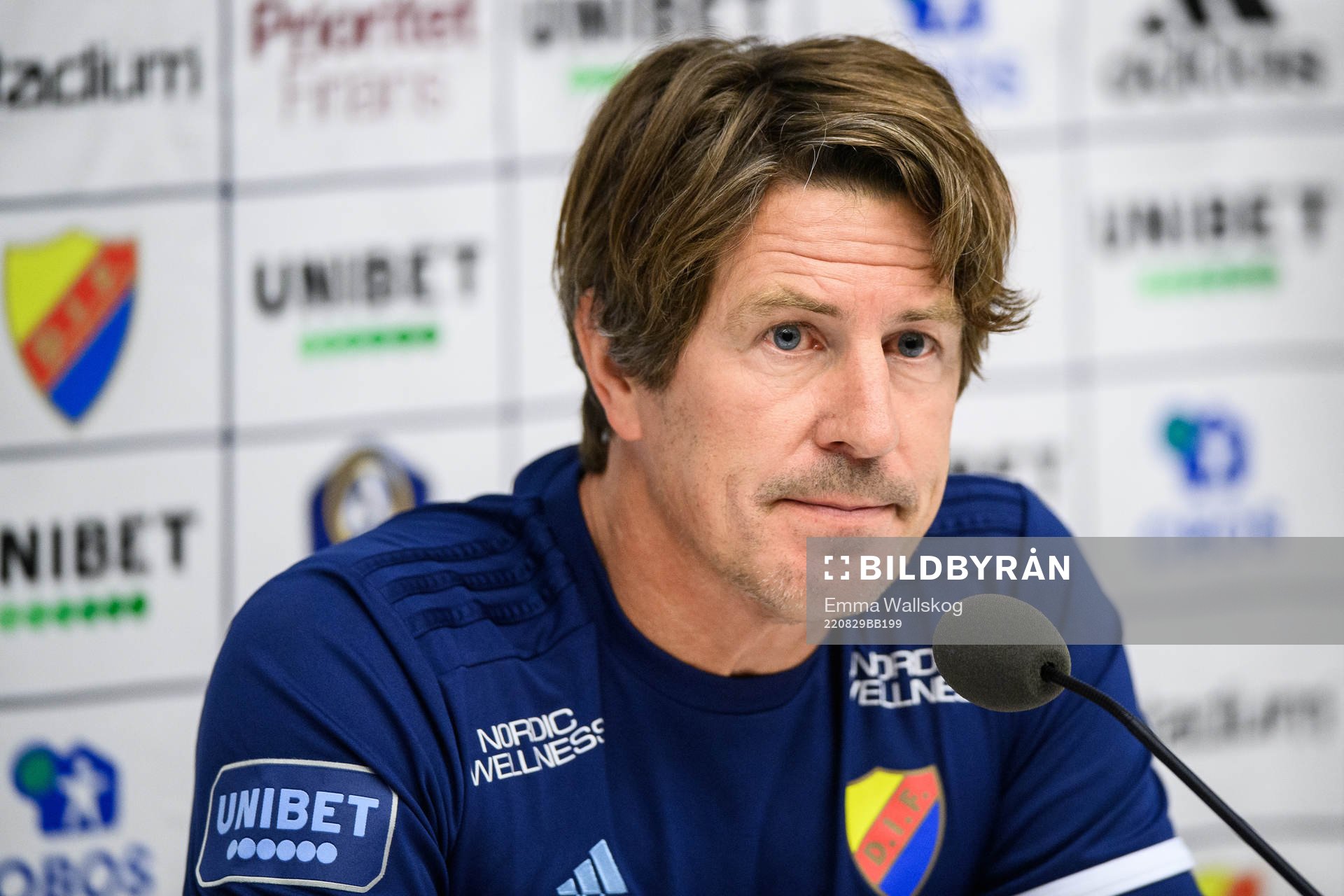 Djurgårdens tränare Thomas Lagerlöf på presskonferensen efter fotbollsmatchen i Allsvenskan mellan Djurgården och Elfsborg den 29 augusti 2022 i Stockholm.