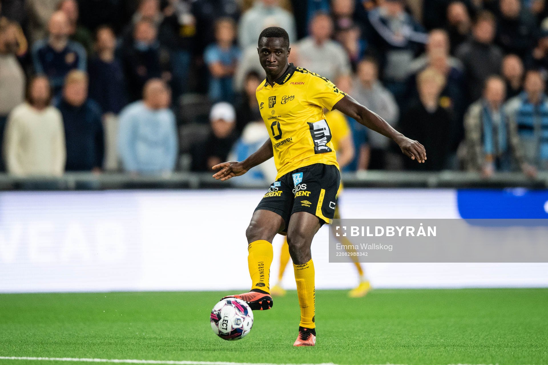 Elfsborgs Maudo Lamine Jarjue under fotbollsmatchen i Allsvenskan mellan Djurgården och Elfsborg den 29 augusti 2022 i Stockholm. 