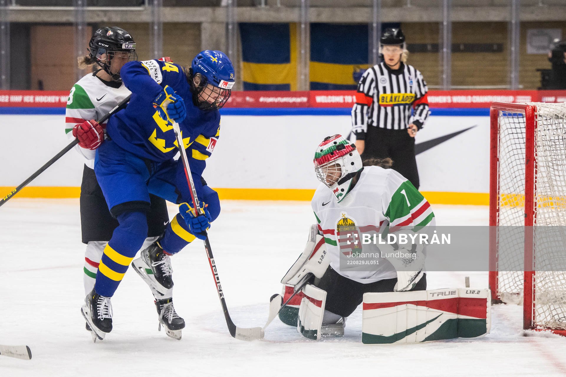 Felizia Wikner-Zienkiewicz of Sweden and goaltender Aniko