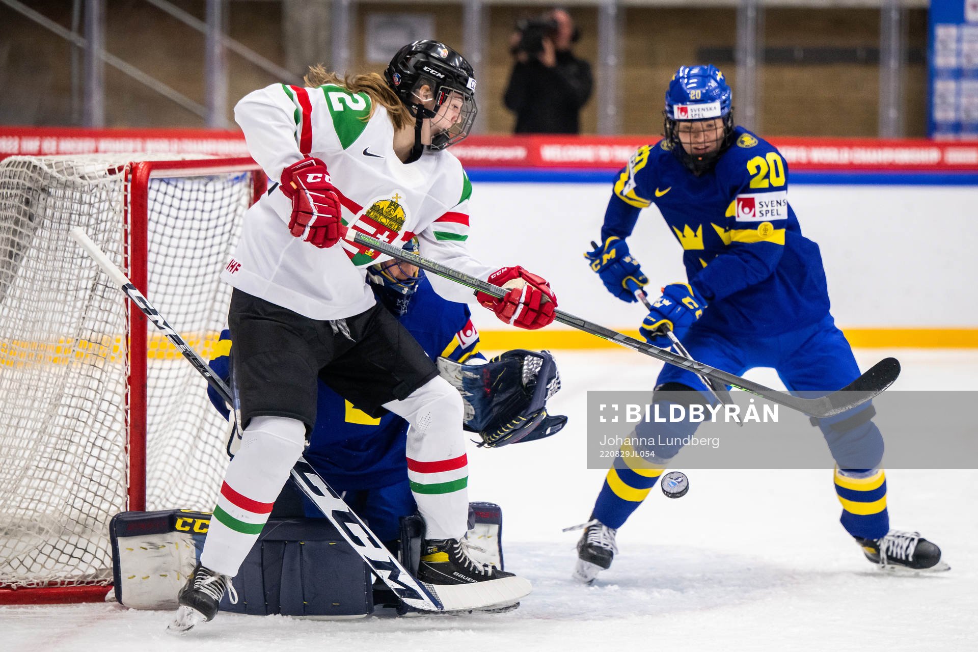 Lara Strobl of Hungary against goaltender Ida Boman and