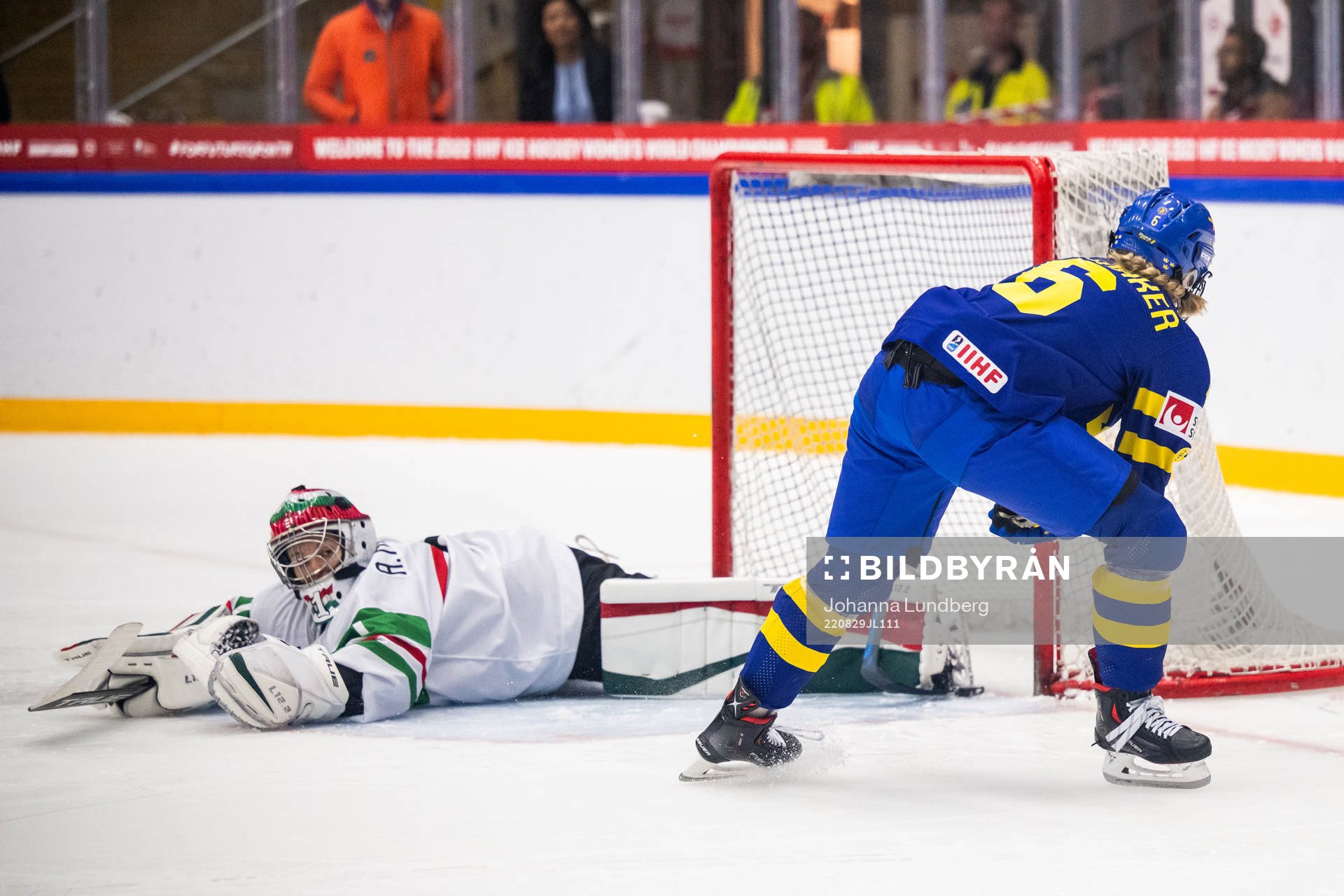 goaltender Aniko Nemeth of Hungary and Mira Jungåker of
