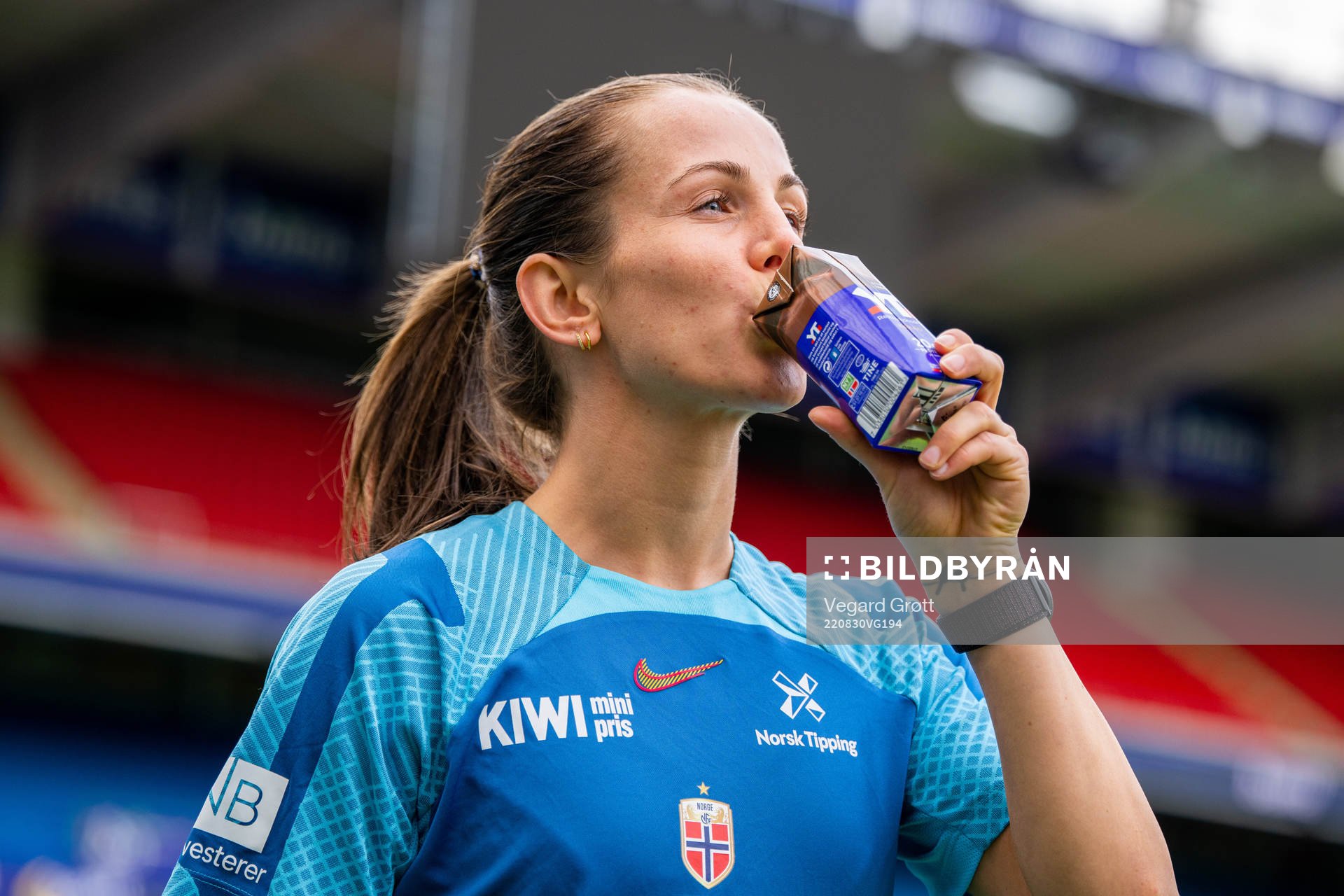 Tuva Hansen of the Norwegian women's national football team during a training session on August 30, 2022 in Oslo. 