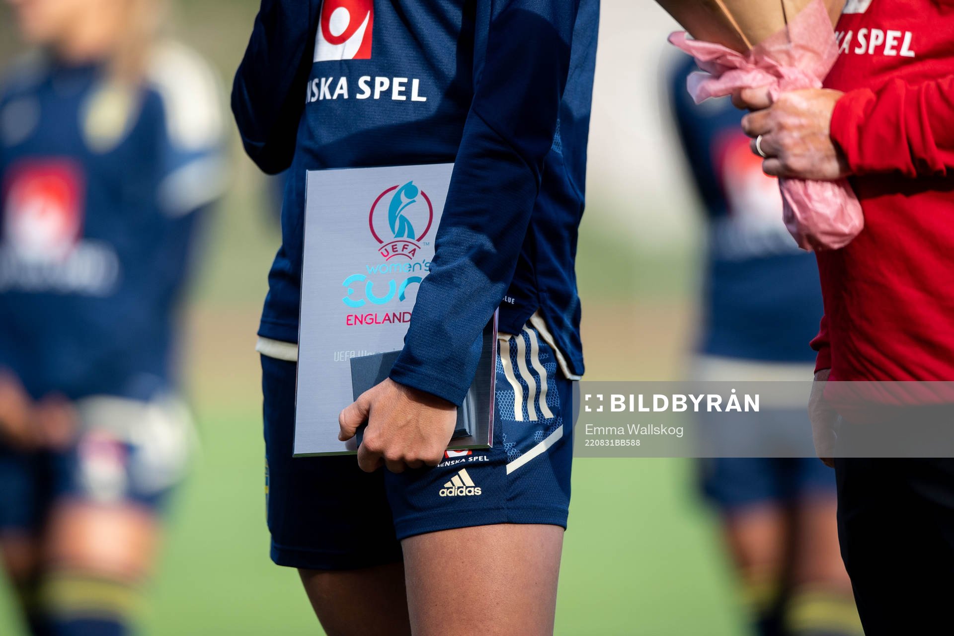Magdalena Eriksson with a placard