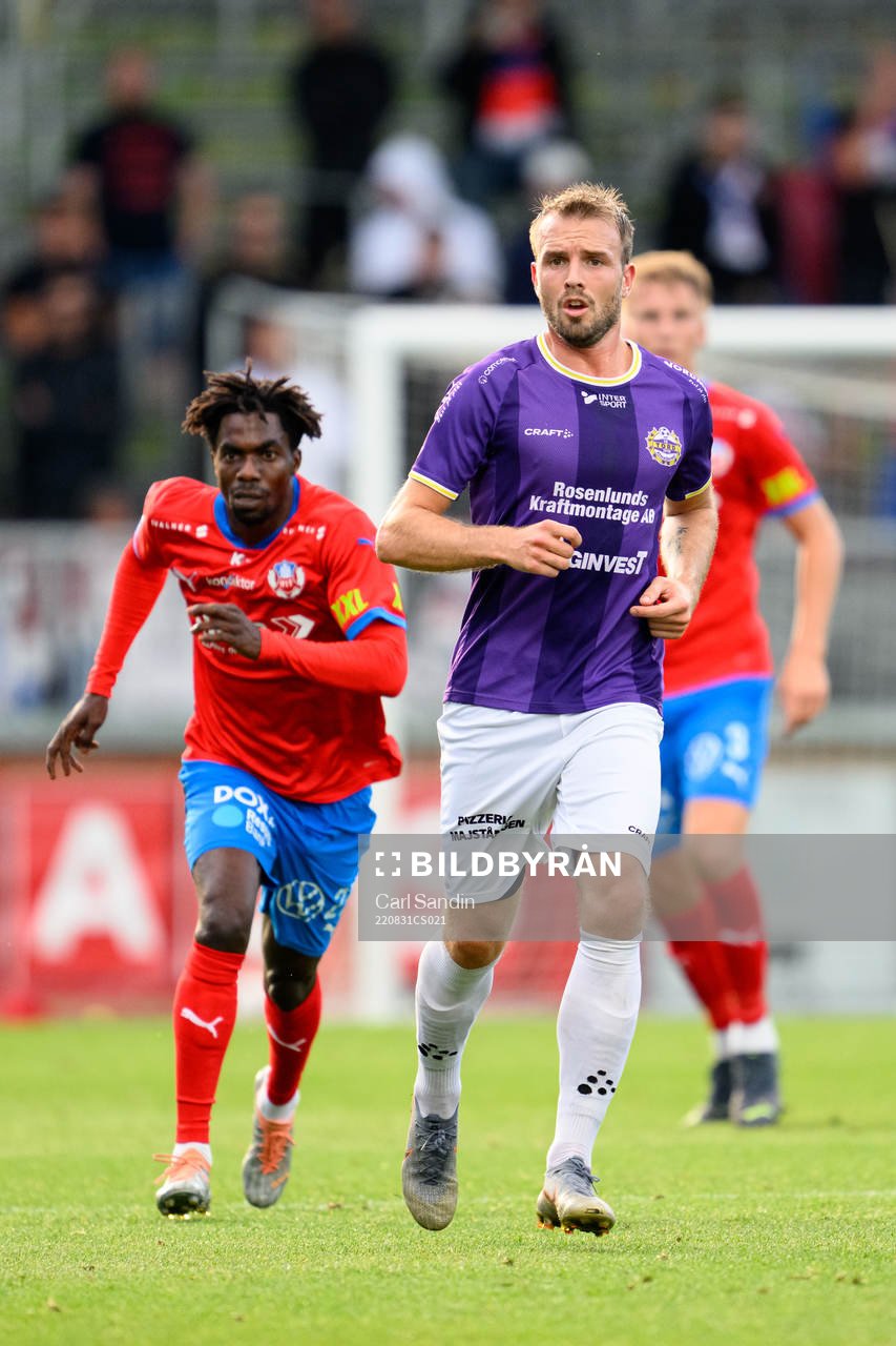 IK Tords Simon Nilsson under fotbollsmatchen i Svenska Cupen mellan IK Tord och Helsingborg den 31 augusti 2022 i Jönköping. 