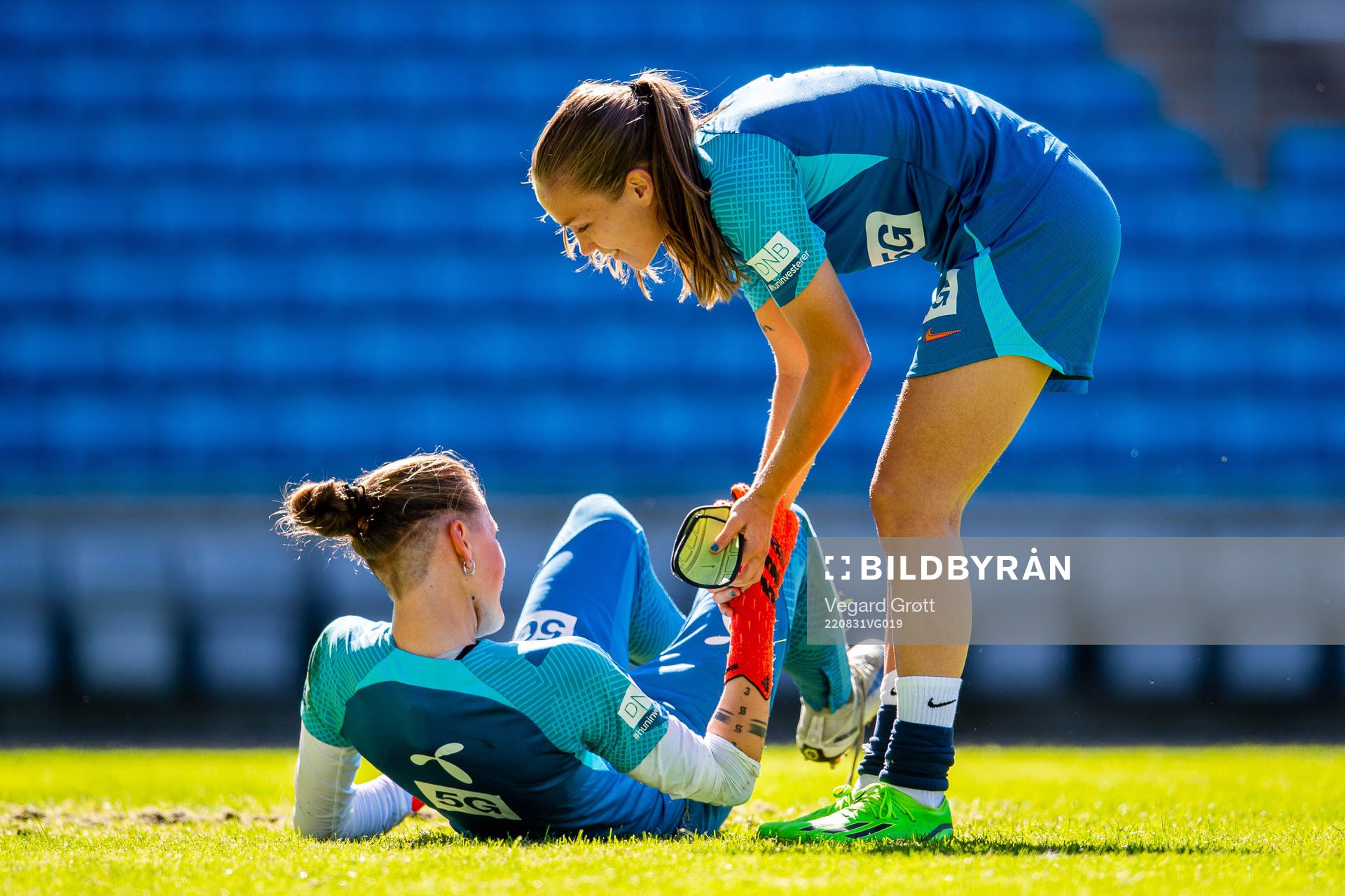 Goalkeeper Rugile Maria Rulyte and Guro Reiten of the