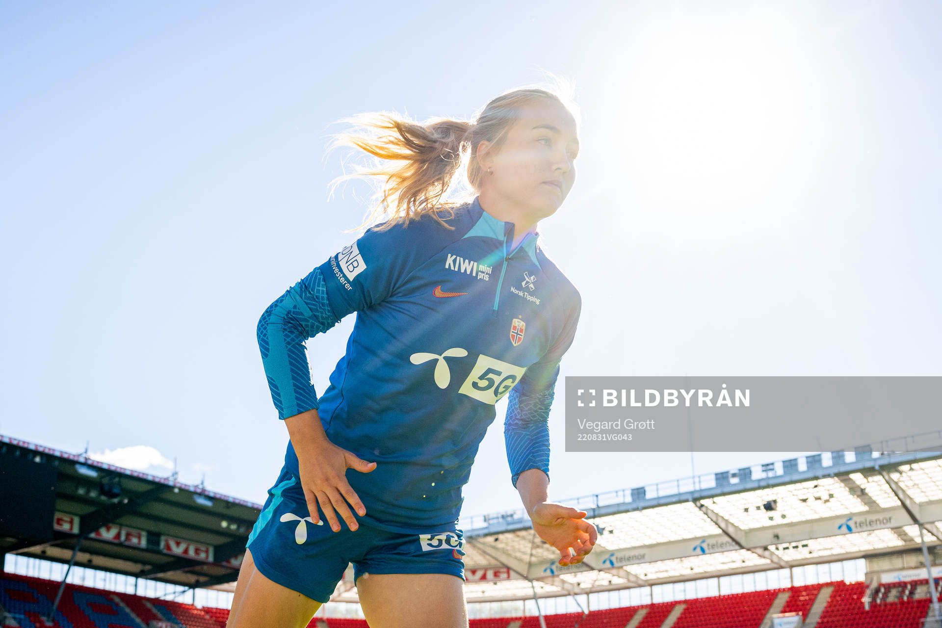 Noor Hoelsbrekken Eckhoff of the Norwegian women's national football team during a training session on August 31, 2022 in Oslo.