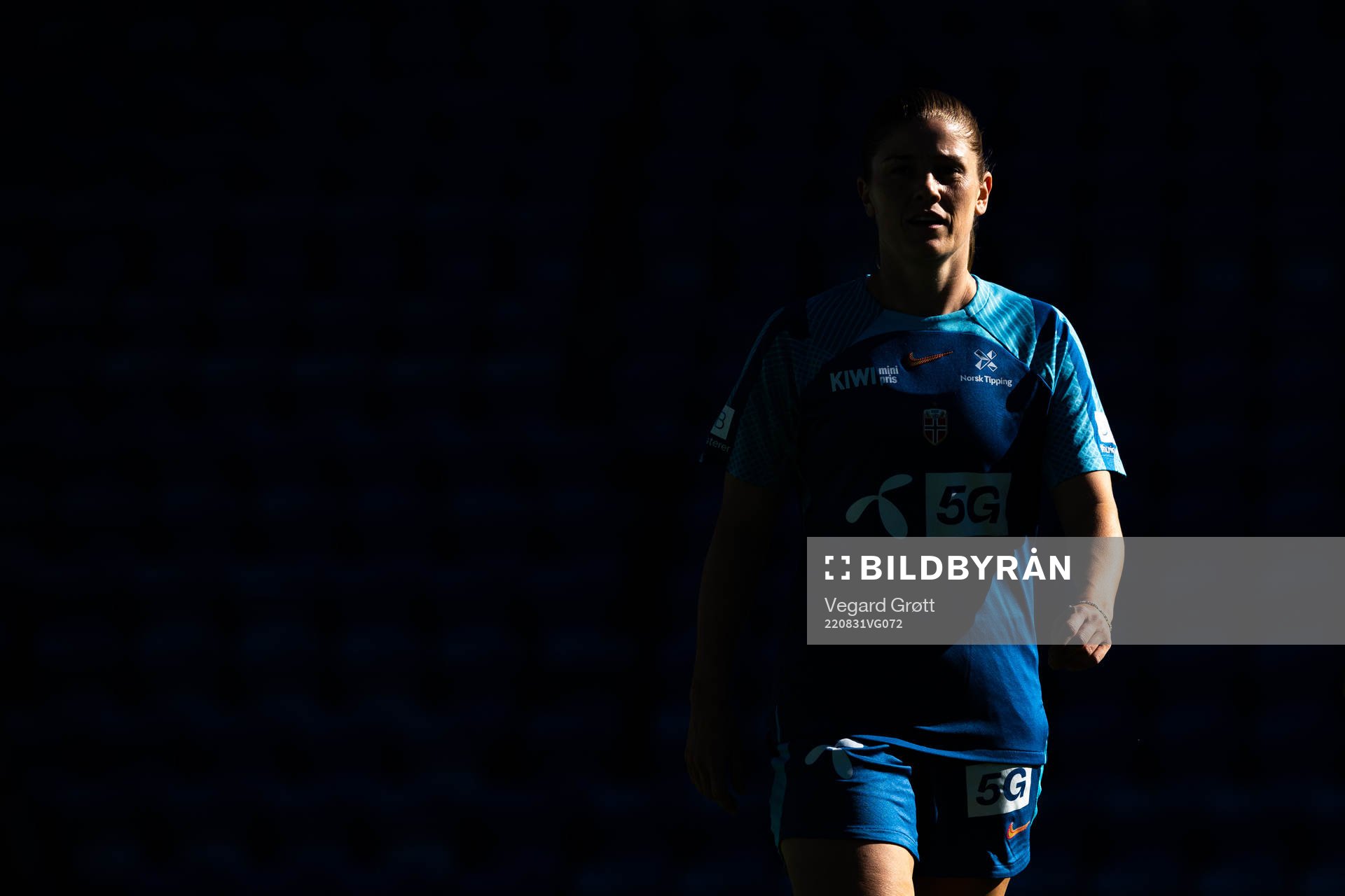 Maren Mjelde of the Norwegian women's national football team during a training session on August 31, 2022 in Oslo. 