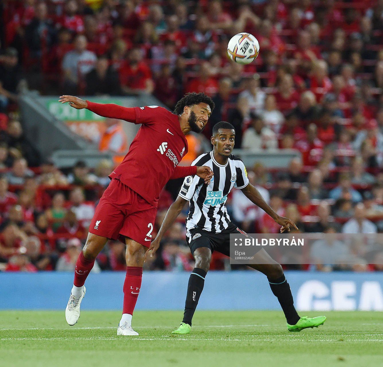 Joe Gomez of Liverpool and Alexander Isak of Newcastle